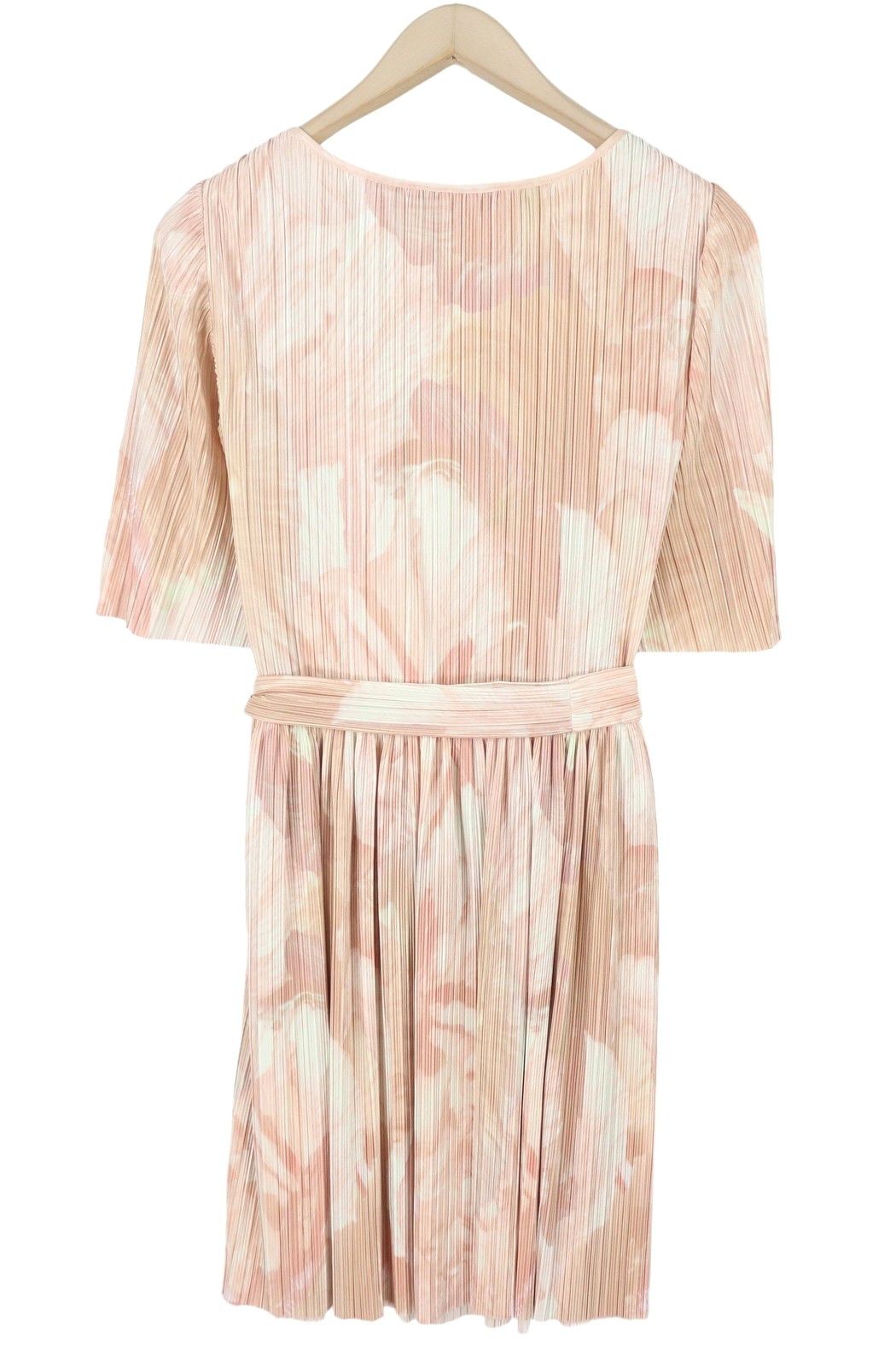 MAX&Co. L Light Pink Textured Belted Short Sleeve Dress 88797 Size L / US 10 / IT 46 - 4 Thumbnail