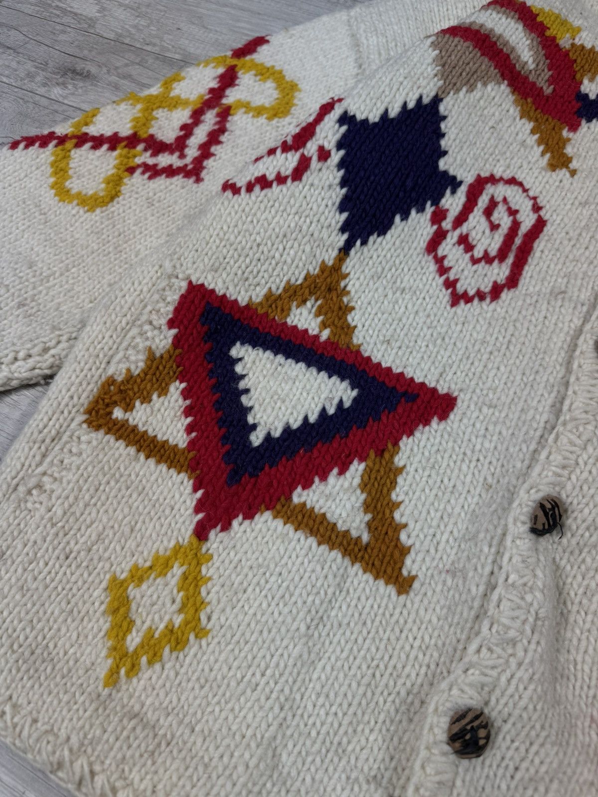 Handmade Pachamama Vintage Handmade Knitted Wool Patterned Cardigan Size US L / EU 52-54 / 3 - 2 Thumbnail