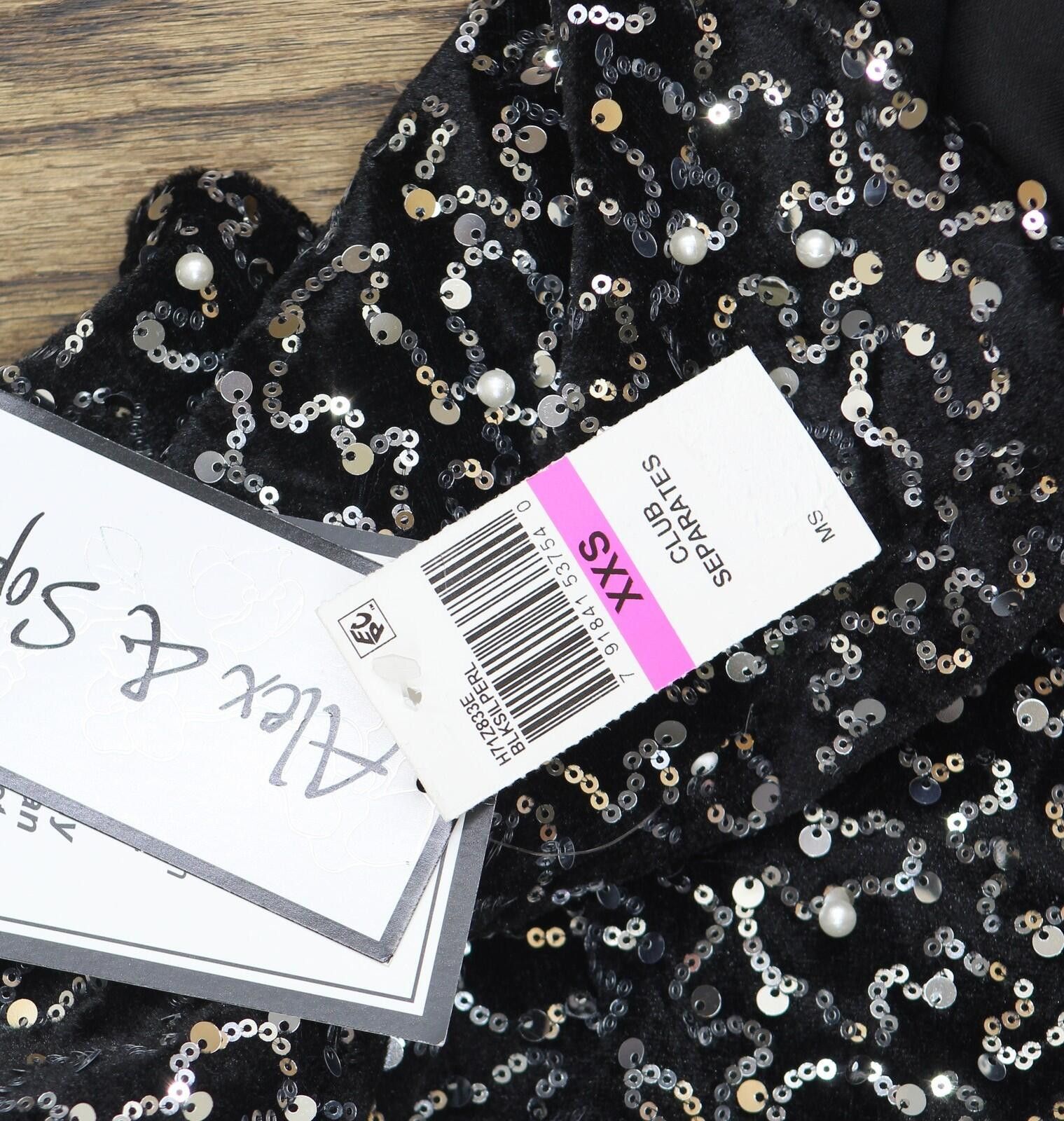 Other Nwt Alex & Sophia Sequin Velvet Top Charcoal Black 2xs Size XXS / US 00 / IT 34 - 3 Thumbnail