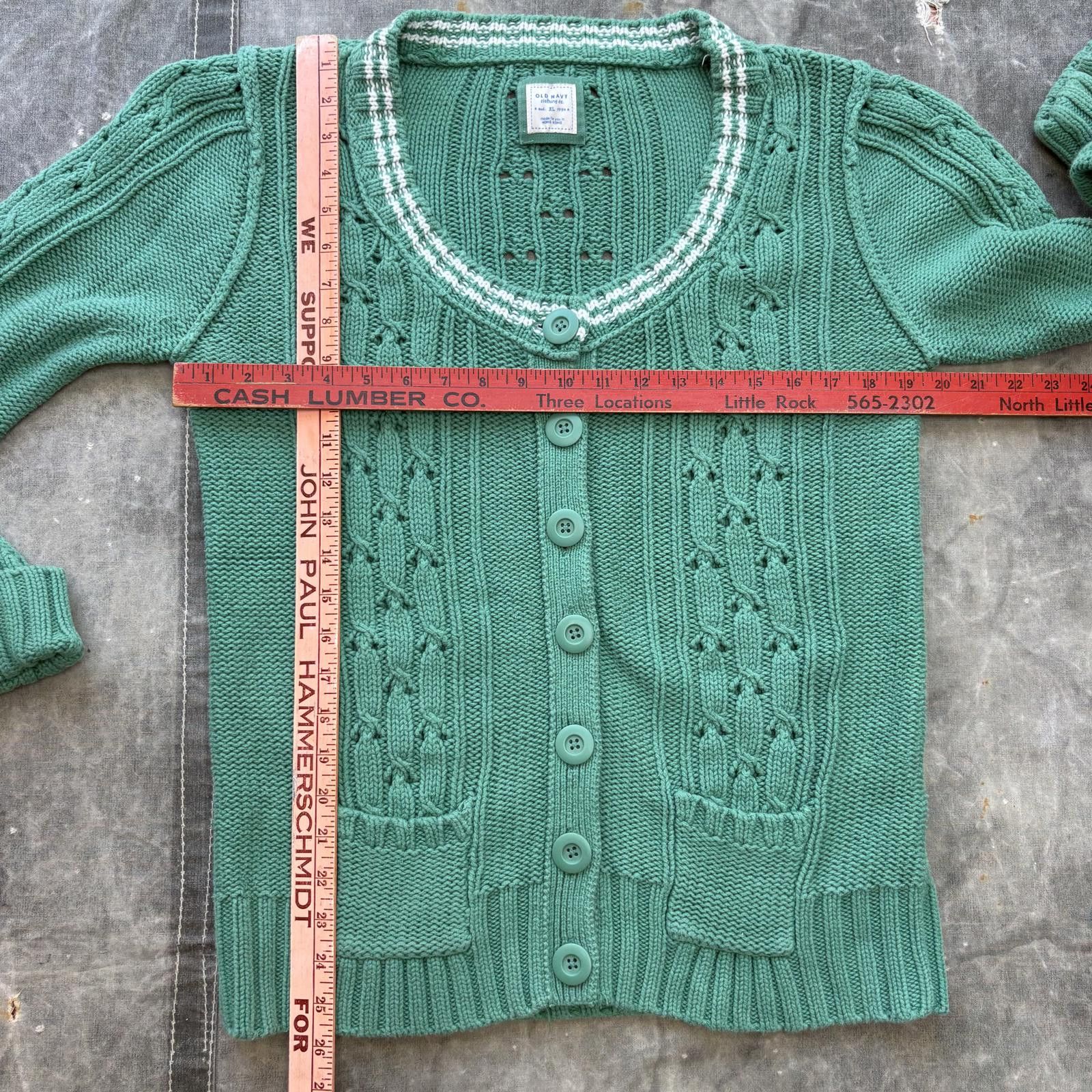 Old Navy Vintage Y2K Old Navy Light Green Cable-Knit Cardigan Sweater Size XL / US 12-14 / IT 48-50 - 4 Thumbnail