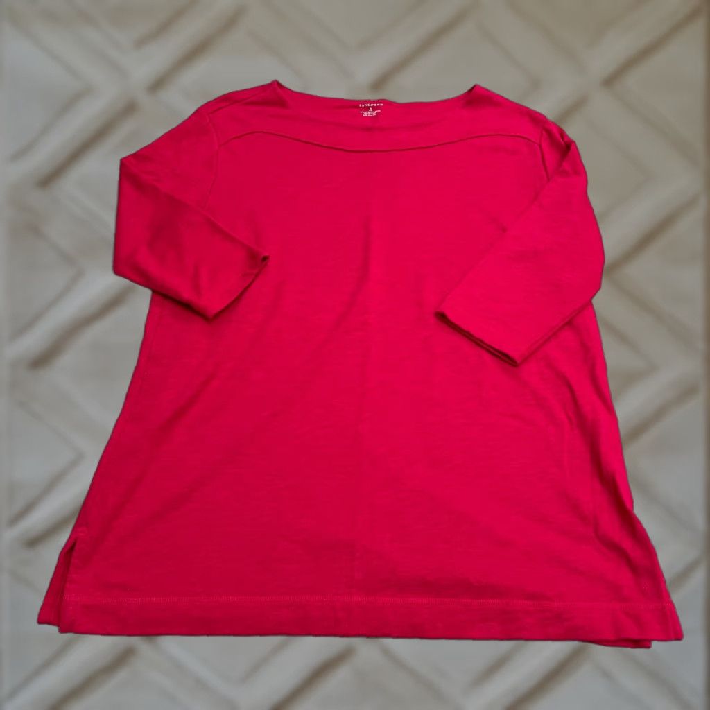 Lands' End Lands' End T-Shirt Mens Medium Mock Neck 3/4 Sleeve Cotton Casual Pink Top Size M / US 6-8 / IT 42-44 - 1 Thumbnail