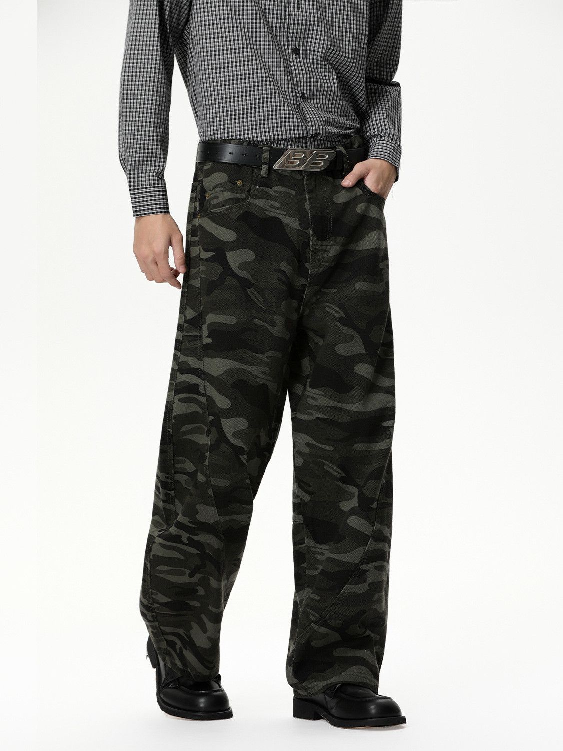 Jean Men's Streetwear Loose Wide-Leg Washed Camouflage Jeans Size US 32 / EU 48 - 3 Thumbnail