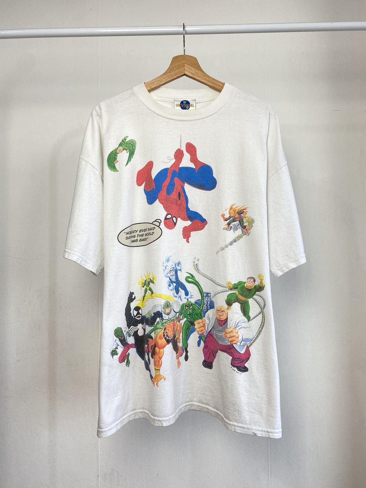 image of Hype x Marvel Comics Vintage 1999 Marvel Spiderman Tee in White, Men's (Size XL)