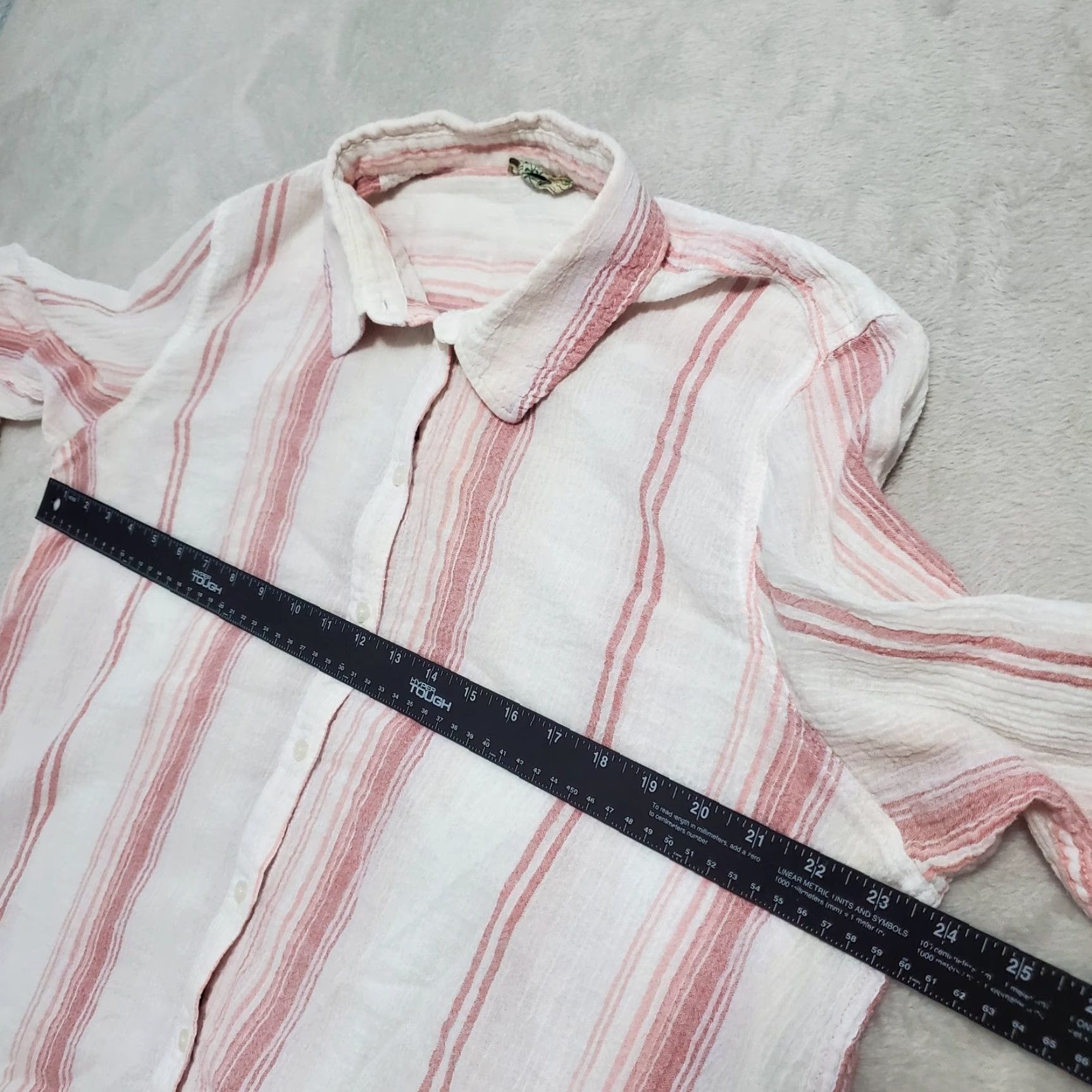 Pinko VINTAGE Fleur Bleue Top Women XL Ivory Pink Striped Cotton Button Up Lightweight Beachy Size XL / US 12-14 / IT 48-50 - 7 Thumbnail