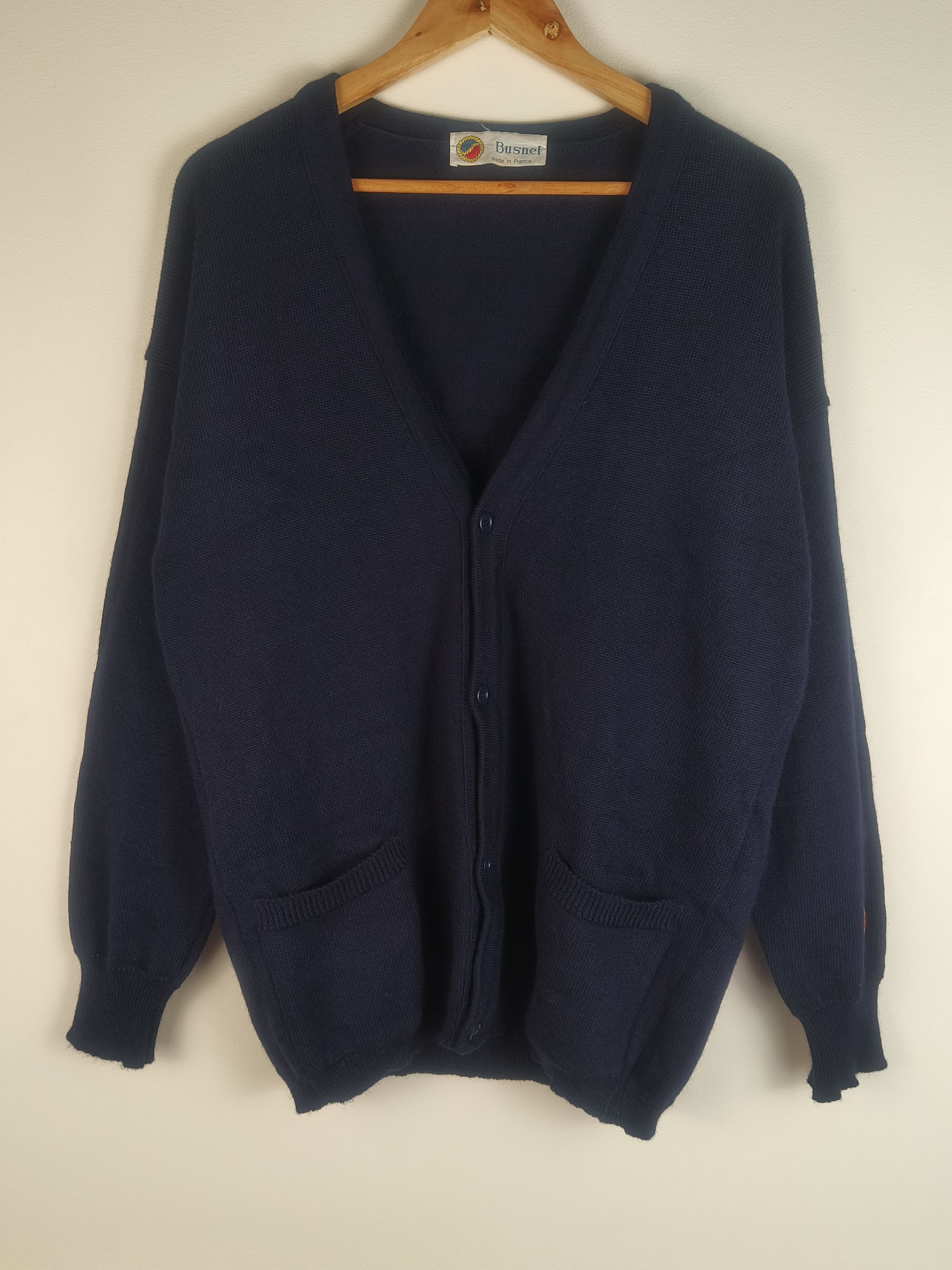 Vintage Busnel Woolmark Cardigan Navy Blue Pure Wool Vintage Sweater Size US M / EU 48-50 / 2 - 1 Thumbnail