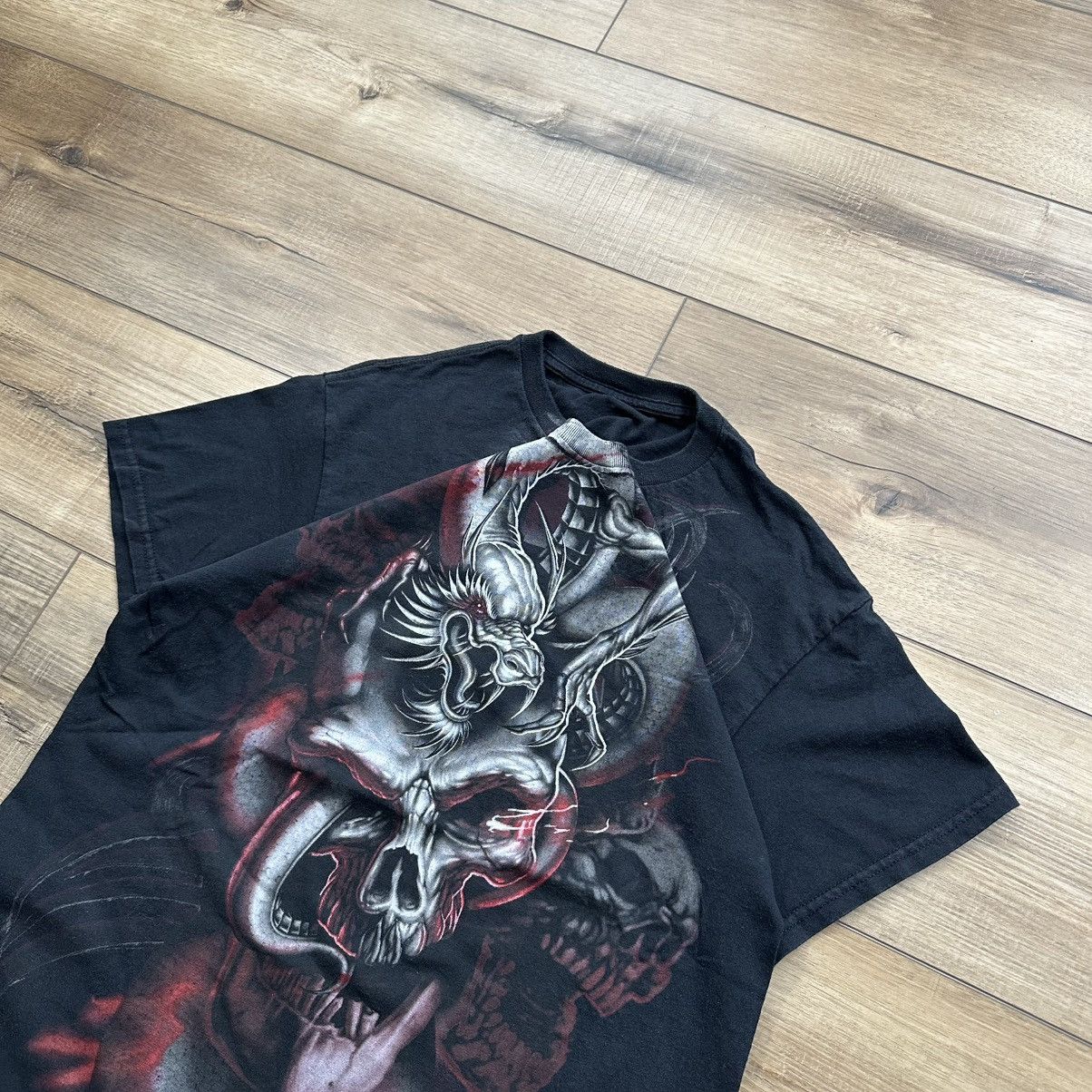 Other Vintage 2000s Y2K Black Skull AOP Grunge Graphic Tee Size US M / EU 48-50 / 2 - 3 Thumbnail