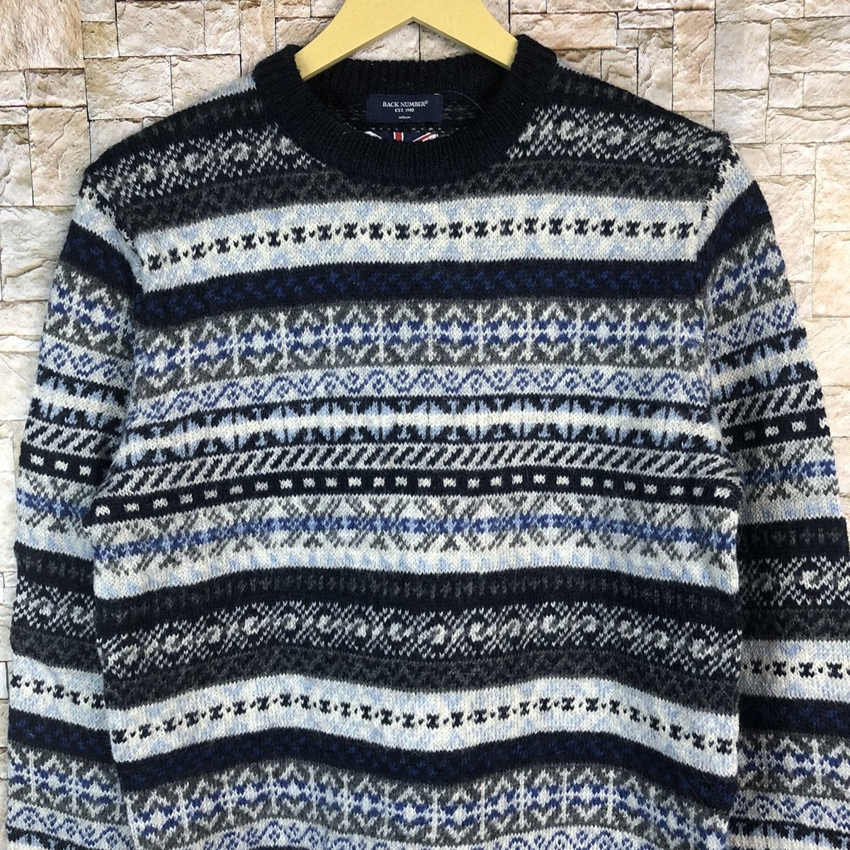 Homespun Knitwear × Japanese Brand × Vintage Back Number art Blue Knitwear like coogi #A773 Size M / US 6-8 / IT 42-44 - 5 Thumbnail