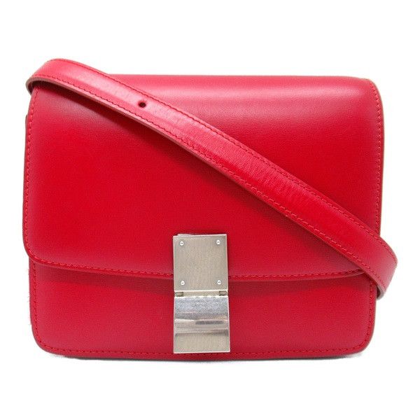 image of Celine Small Leather Classic Box Shoulder Bag in Red, Women's