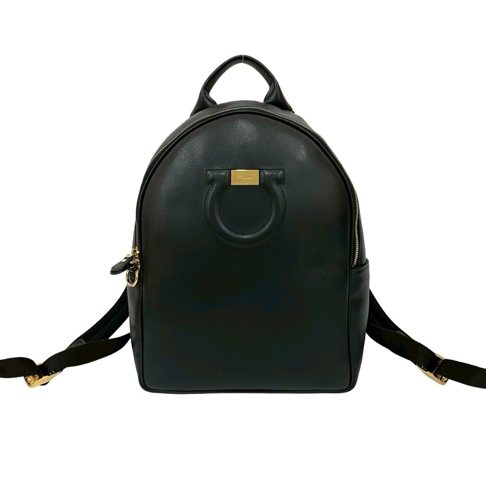 Salvatore Ferragamo Gancini logo stitched leather backpack in black (50900)
