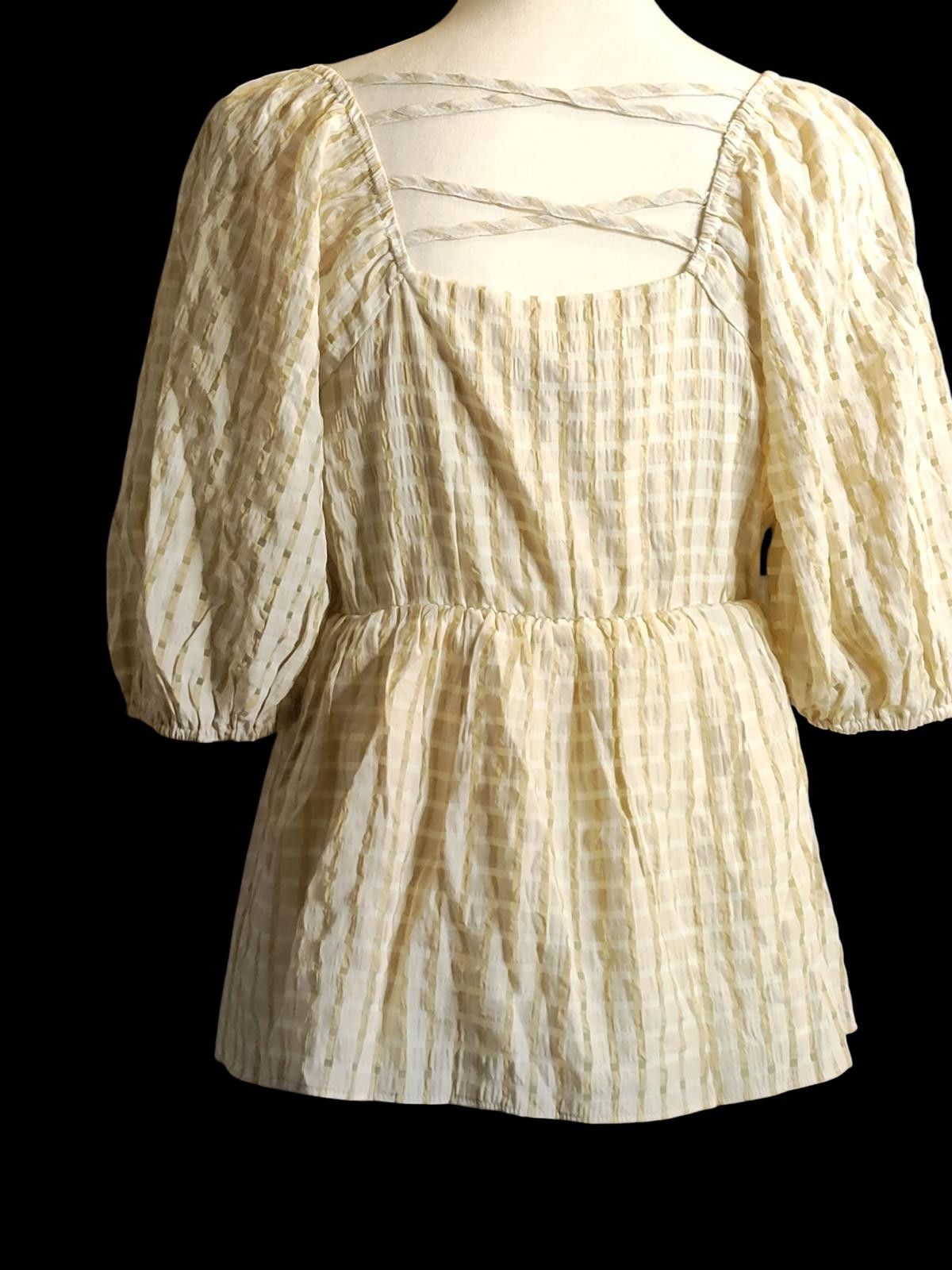 Other Cato Beige Puff Sleeve Square Neck Blouse Size M / US 6-8 / IT 42-44 - 6 Thumbnail
