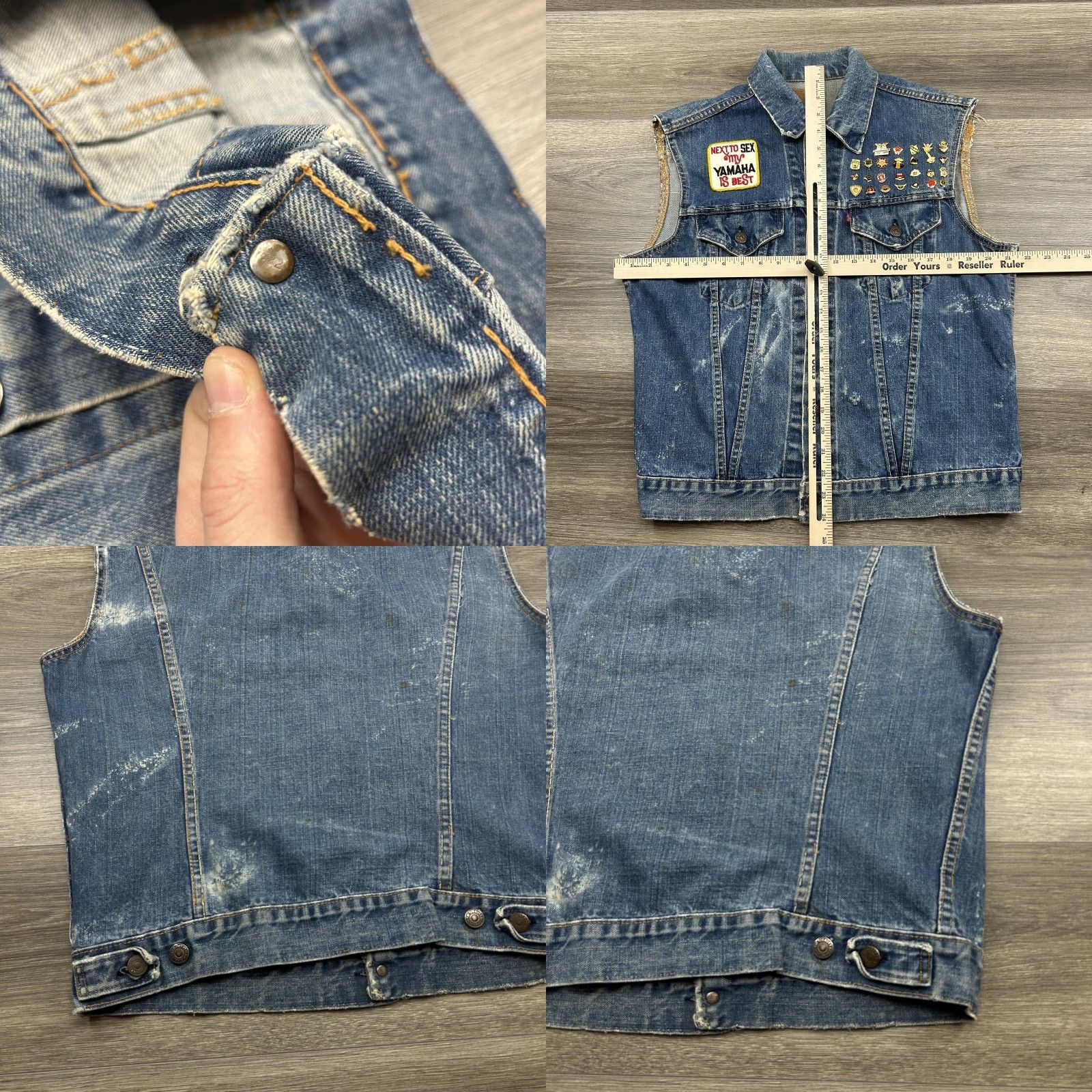 Levi's VINTAGE Levi's Denim Vest Biker Shirt Mens 44 Regular Blue 60s Patch Pins Motorcycle Leather Waistband Patch Embroidered Button Front Size US S / EU 44-46 / 1 - 9 Thumbnail
