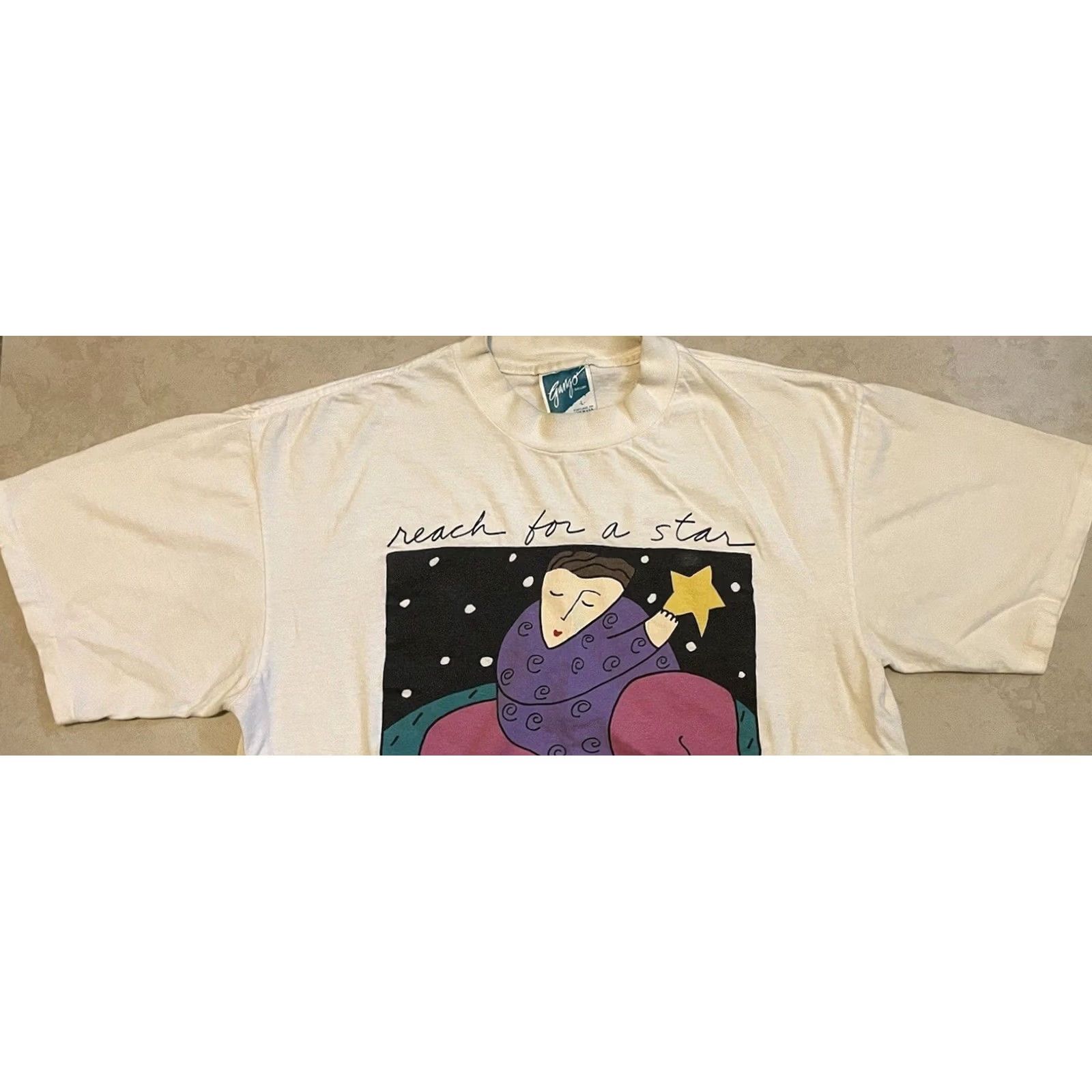 Vintage VINTAGE 90s Reach For A Star Faded Abstract Art Shirt M Sandra Magsamen Elephant White M Short Sleeve Graphic Tee Mens Size US M / EU 48-50 / 2 - 6 Thumbnail