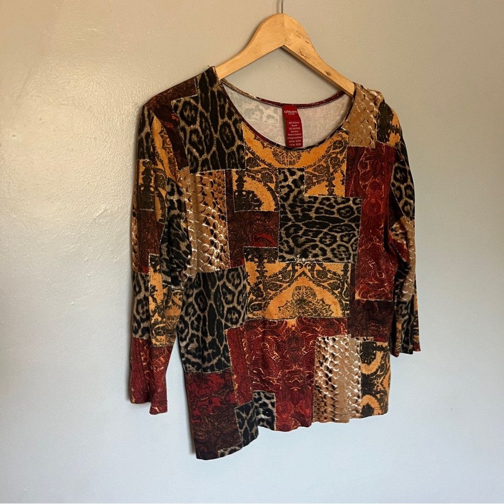 Designer Olsen Europe Women’s 3/4 Sleeve Shirt Top Red Large XL 14 Size ONE SIZE - 2 Thumbnail