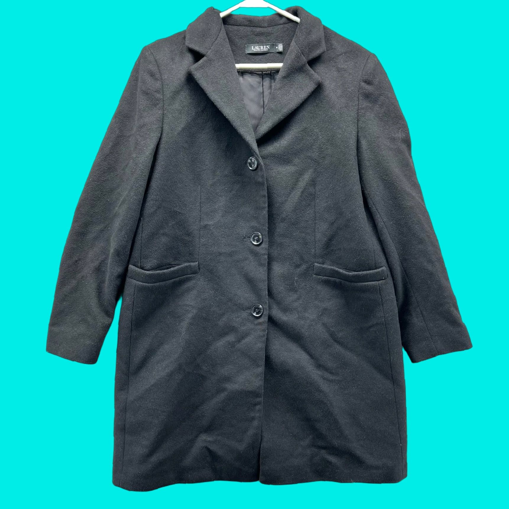 Ralph Lauren VINTAGE Lauren Ralph Lauren Trench Coat Jacket Womens 14 Black Label Wool Long Sleeve Button Logo All Seasons Fall Winter Spring，以 Size XL / US 12-14 / IT 48-50 - 1 Thumbnail