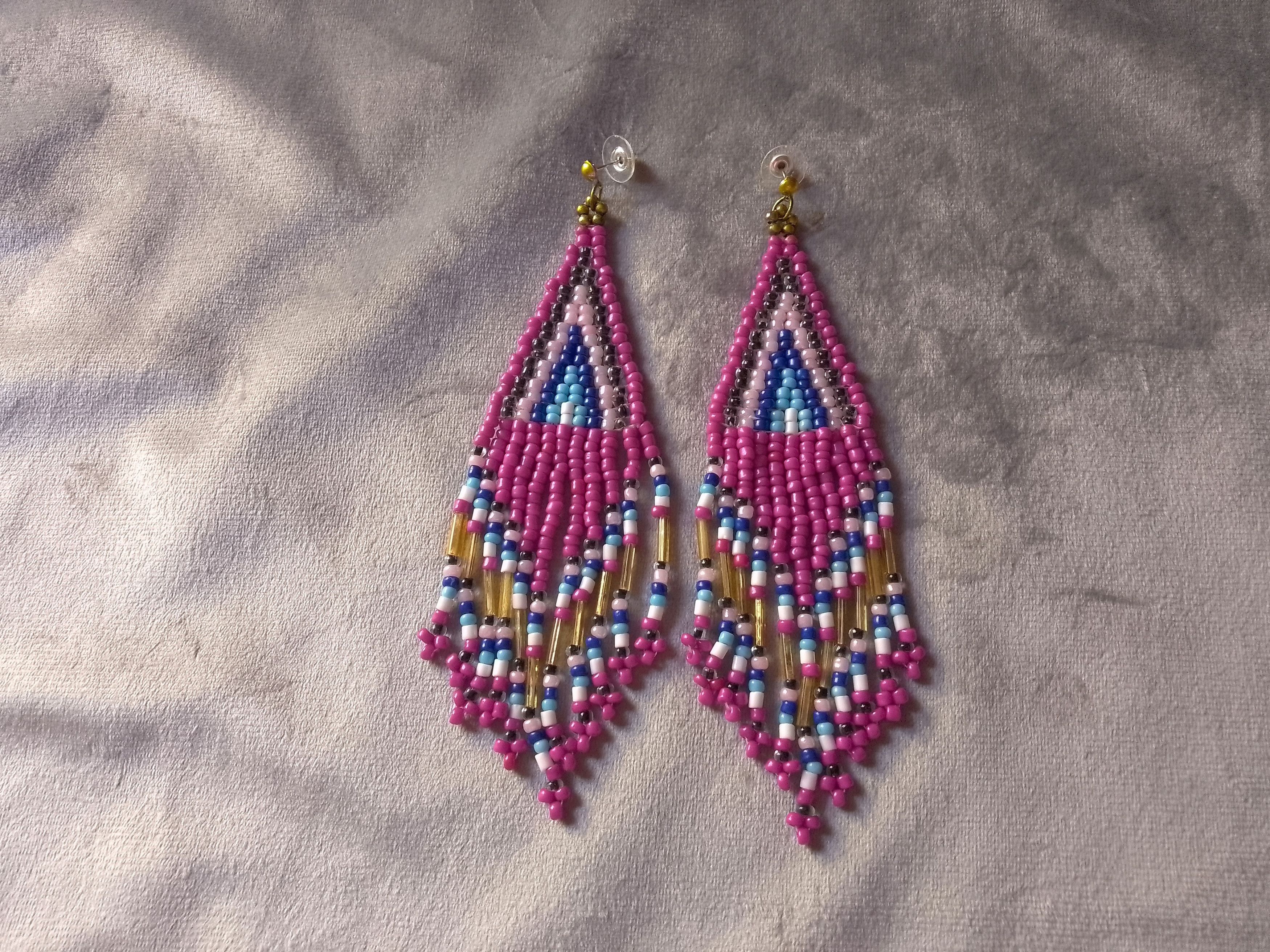 Handmade Earrings Long Fringe Pink Ethnic Tribal Elegant Alternative Size ONE SIZE - 3 Thumbnail