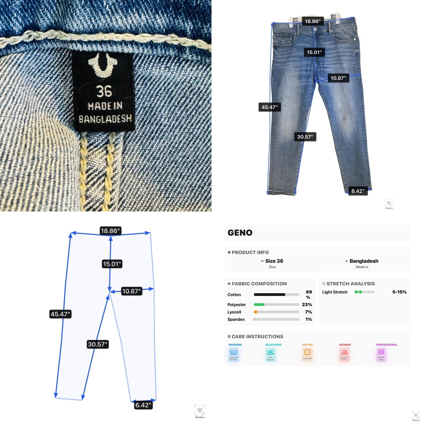 True Religion True Religion Geno Jeans Mens 36x31 Blue Light Wash Relaxed Tapered Zip Fly Size US 36 / EU 52 - 9 Thumbnail
