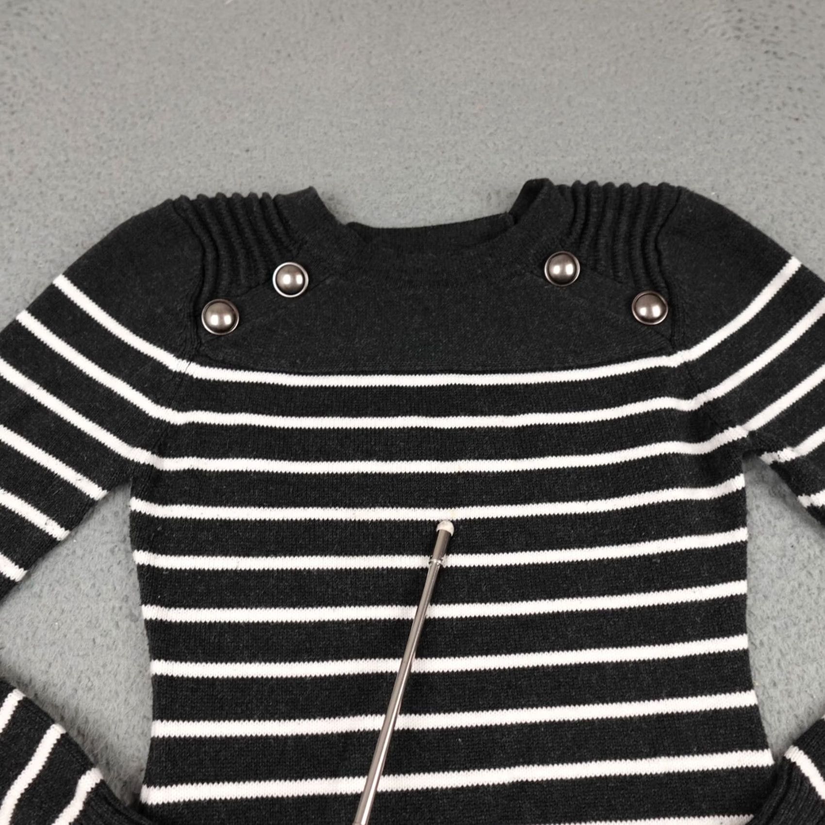 Vintage Pattyboutik Sweater Womens Small Gray White Striped Long Sleeve Pullover Knit Size S / US 4 / IT 40 - 6 Thumbnail