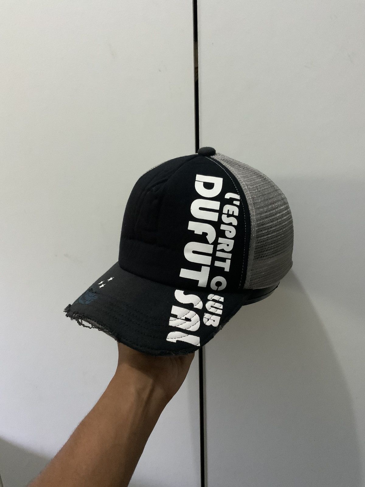 Japanese Brand L’espirit Club Dufitsal Distressed Archive Black Trucker Hat Size ONE SIZE - 2 Thumbnail