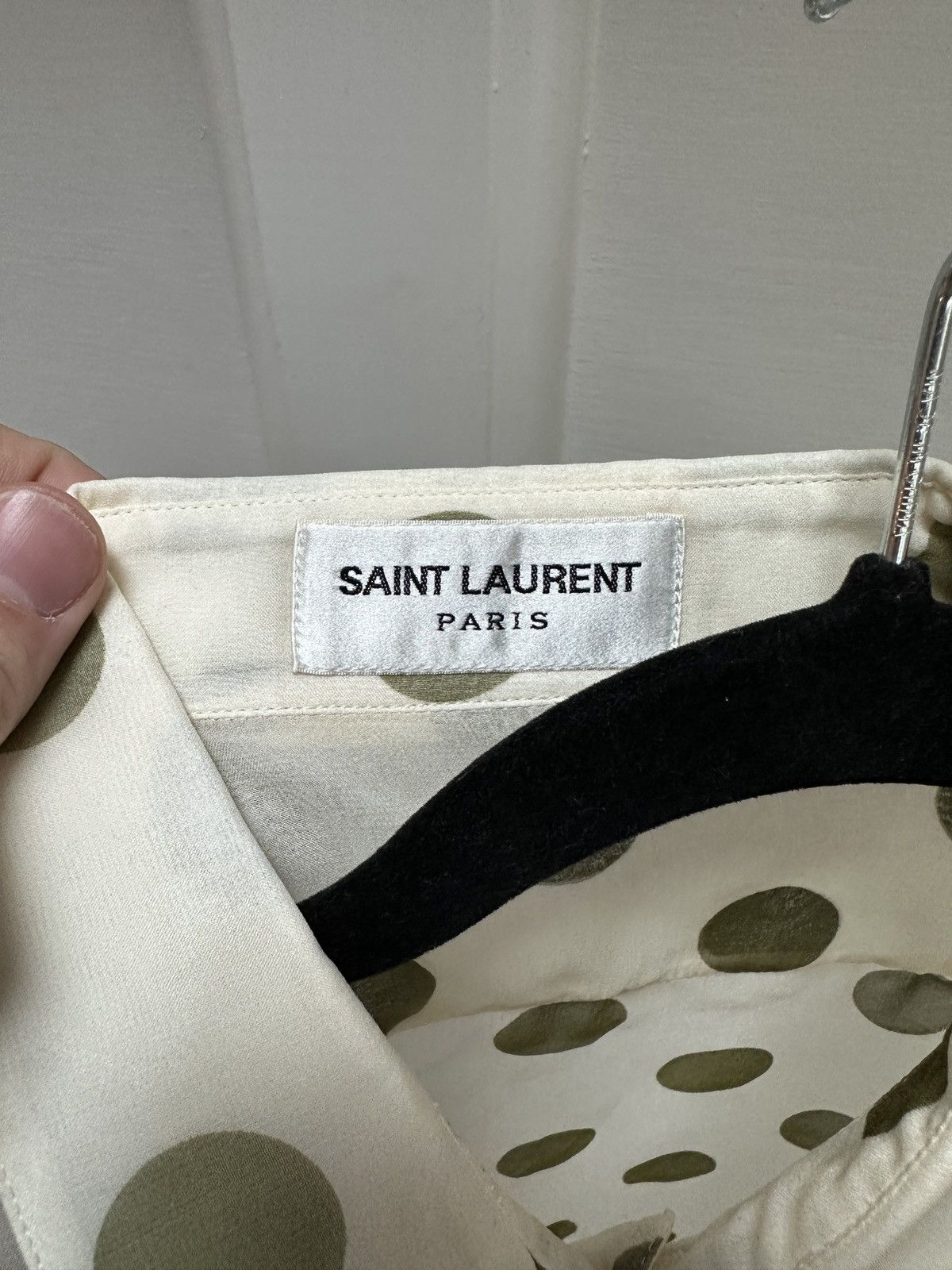Saint Laurent Paris SS24 Mulberry Silk Sheer Polka Dot Shirt Size US L / EU 52-54 / 3 - 5 Thumbnail