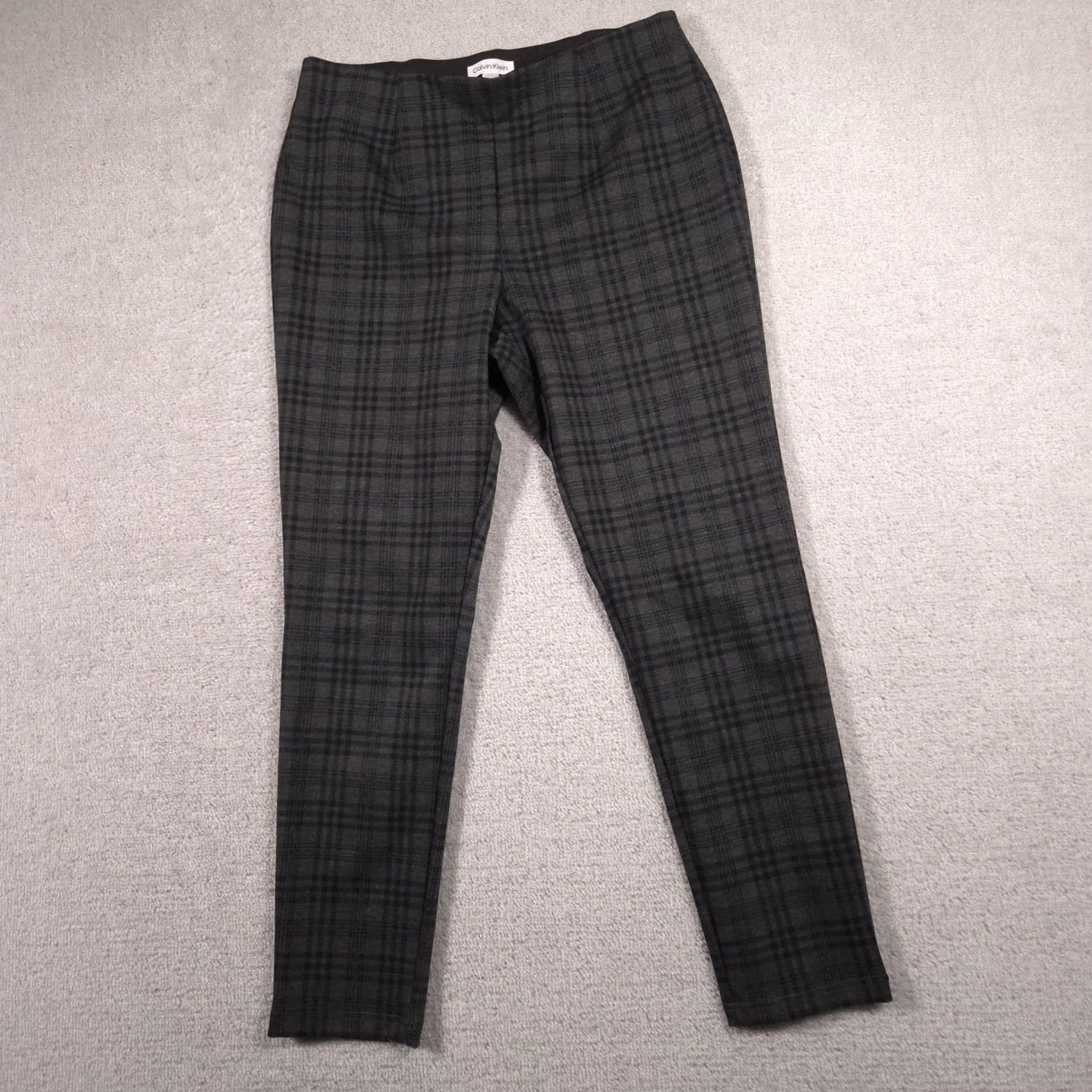 Calvin Klein Calvin Klein Dress Pants Womens 12 Gray Plaid Skinny Pull On Stretch Work Career Size 34" / US 12 / IT 48 - 2 Thumbnail