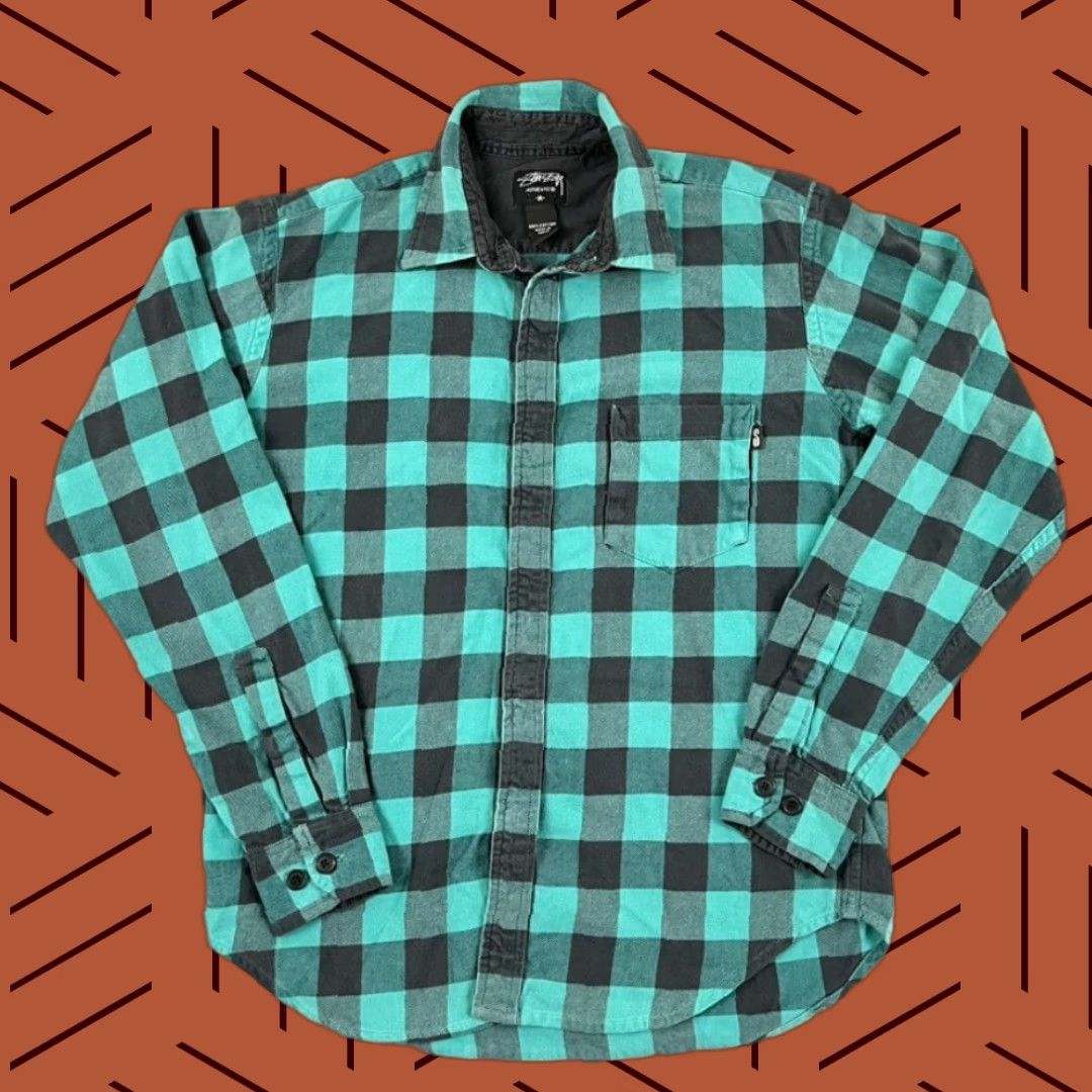 Vintage VINTAGE STUSSY Shirt Mens Medium Green Gray Plaid Flannel Button-Up Long Sleeve Streetwear Size US M / EU 48-50 / 2 - 1 Thumbnail