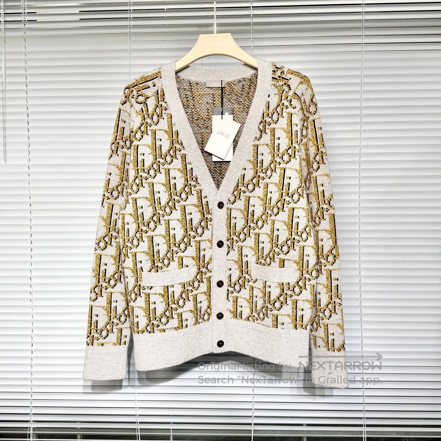 Dior dior oblique knit cardigan in beige brown. Size L / US 10 / IT 46 - 1 Thumbnail