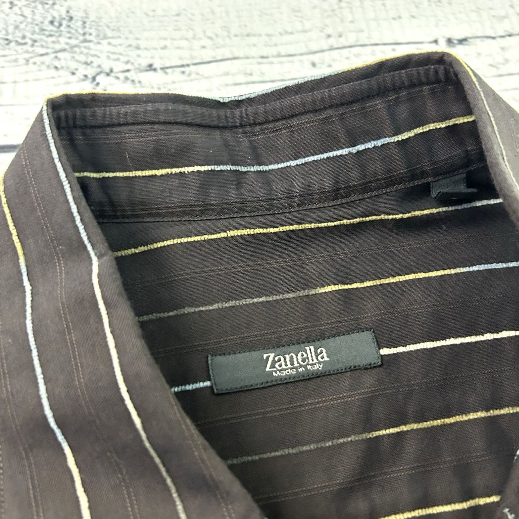 Zanella Zanella Shirt Button-Up Striped Long Sleeve Men's Large Brown Italian Cotton Size US L / EU 52-54 / 3 - 2 Thumbnail
