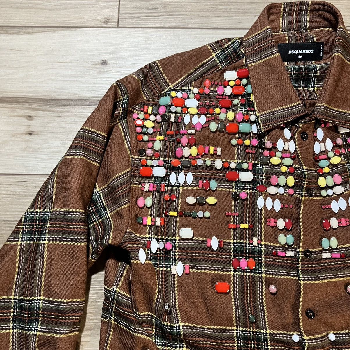 Dsquared2 Dsquared2 Brown Flannel Jacket Embellished Jewels Size US M / EU 48-50 / 2 - 4 Thumbnail
