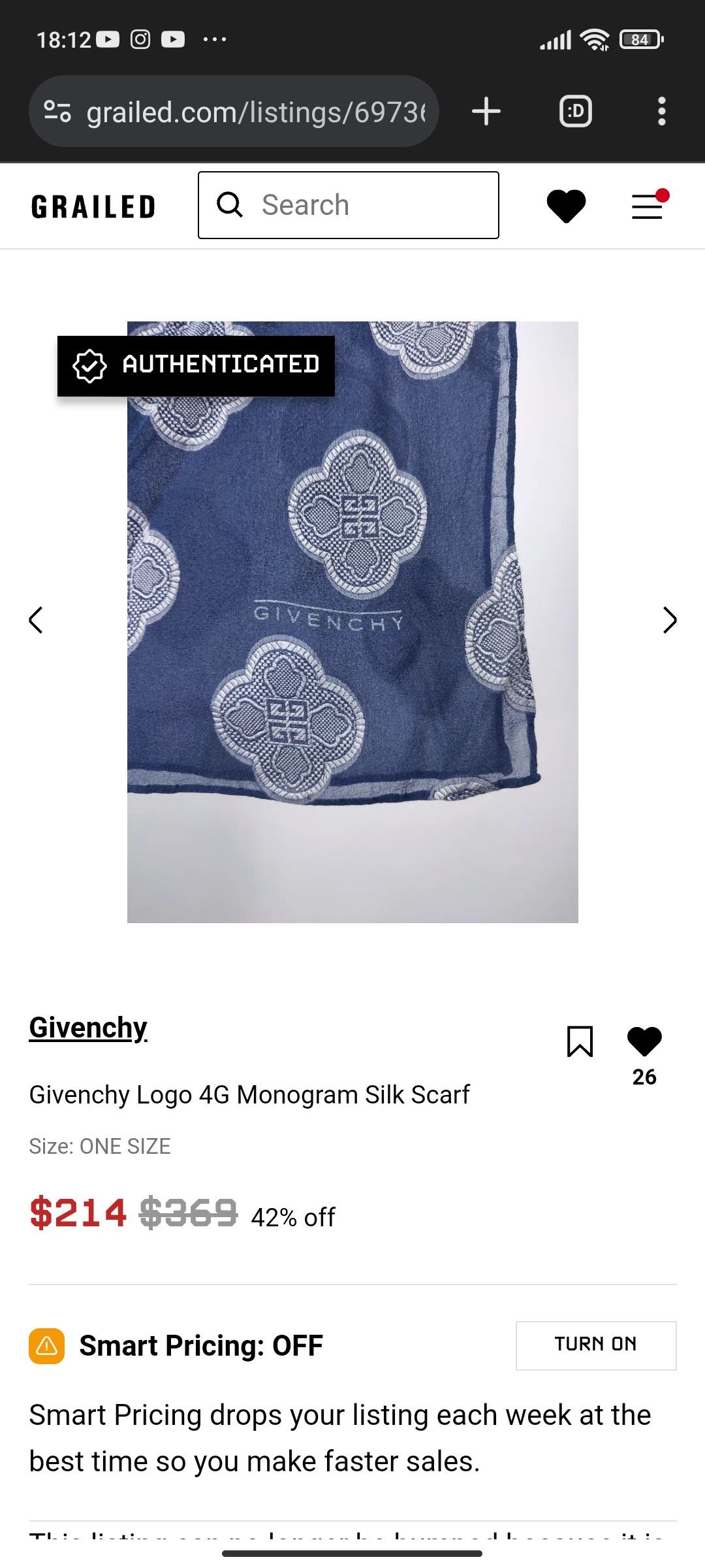 Givenchy Givenchy Logo 4G Monogram Vintage Silk Scarf Size ONE SIZE - 2 Thumbnail
