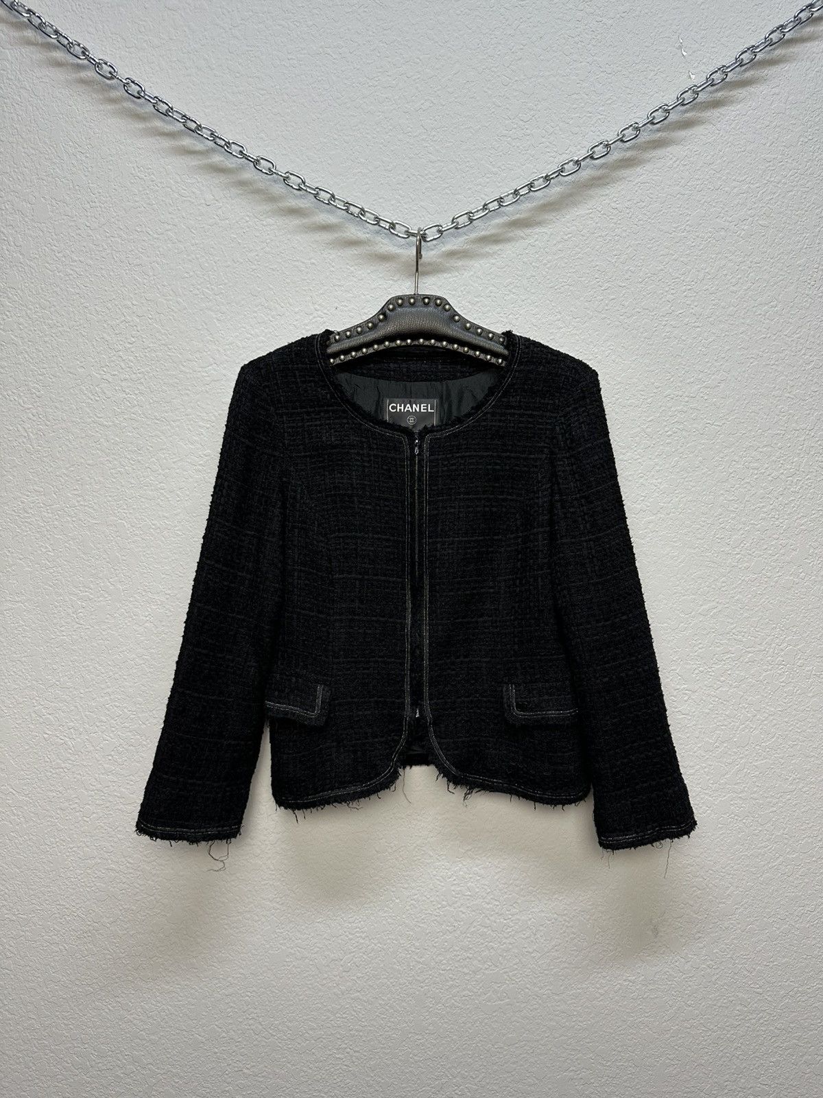 Chanel Authentic CHANEL Tweed Blazer Jacket Cotton Logo Black Size S / US 4 / IT 40 - 7 Thumbnail