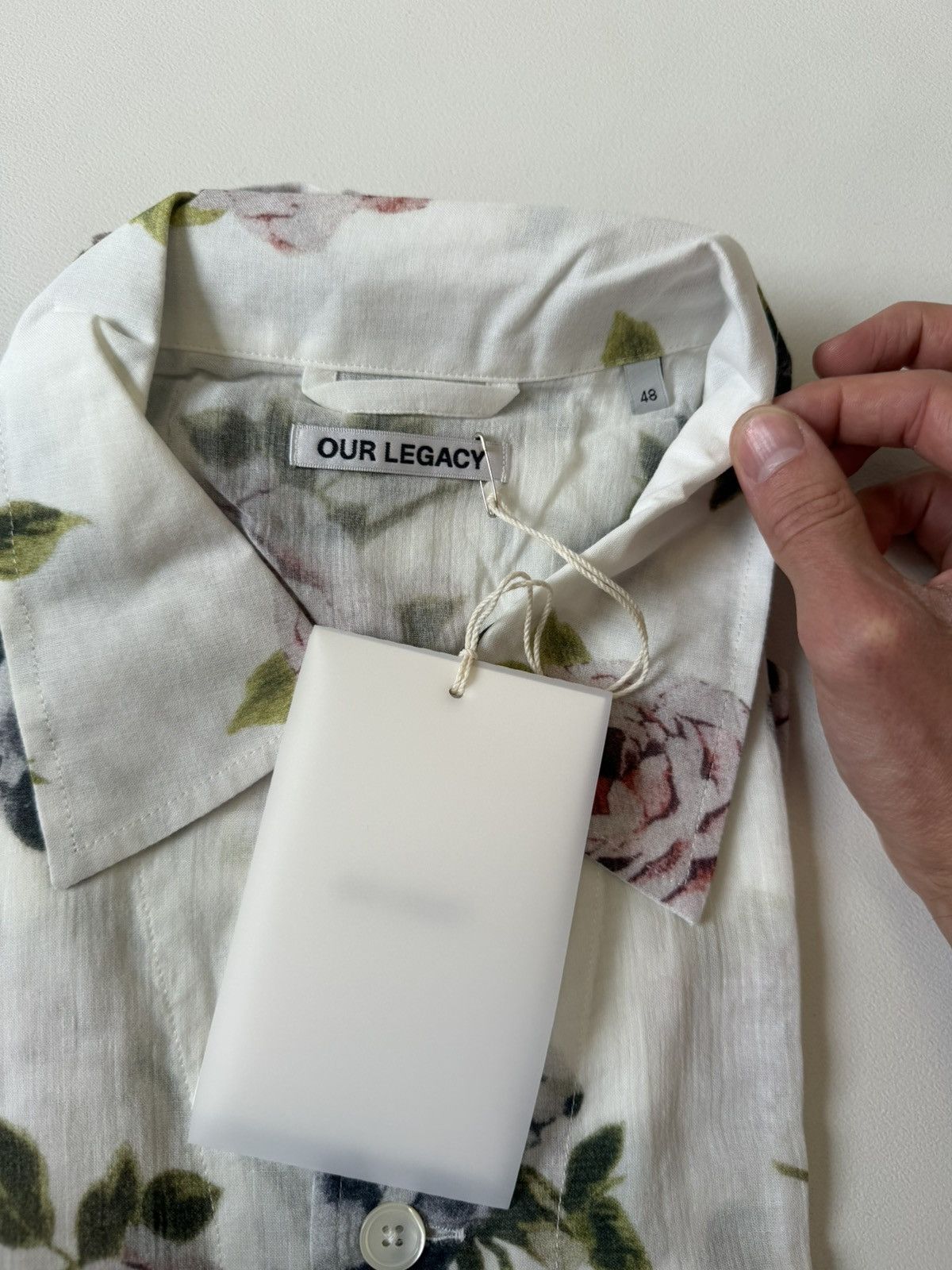 Our Legacy White Cotton Voile ‘Rose Print’ Box Shirt Size US M / EU 48-50 / 2 - 7 Thumbnail