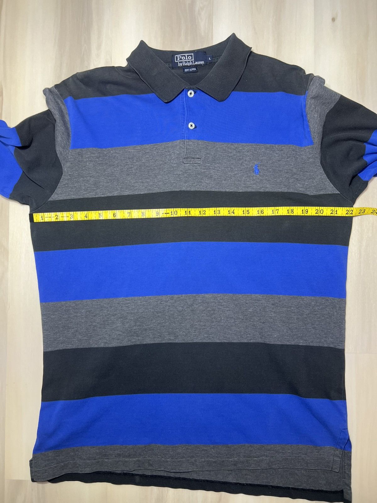 Polo Ralph Lauren VTG Polo Ralph Lauren Rugby Sz L Blue Gray Black Stripe Size US L / EU 52-54 / 3 - 6 Thumbnail