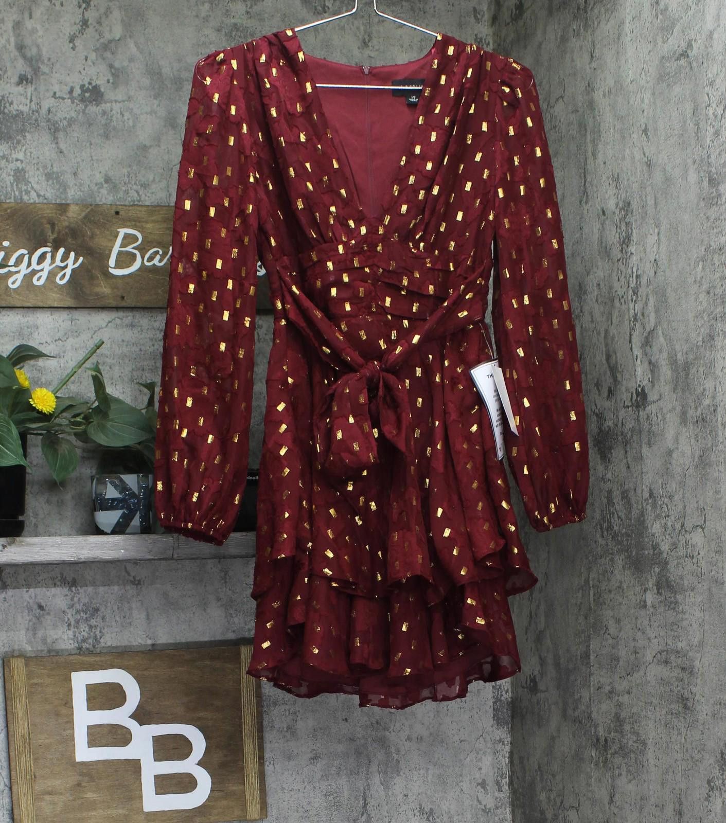 Other Nwt B. Darlin Sheer Puff Sleeve Dress Wine Red / Gold 1/2 Size M / US 6-8 / IT 42-44 - 1 Thumbnail
