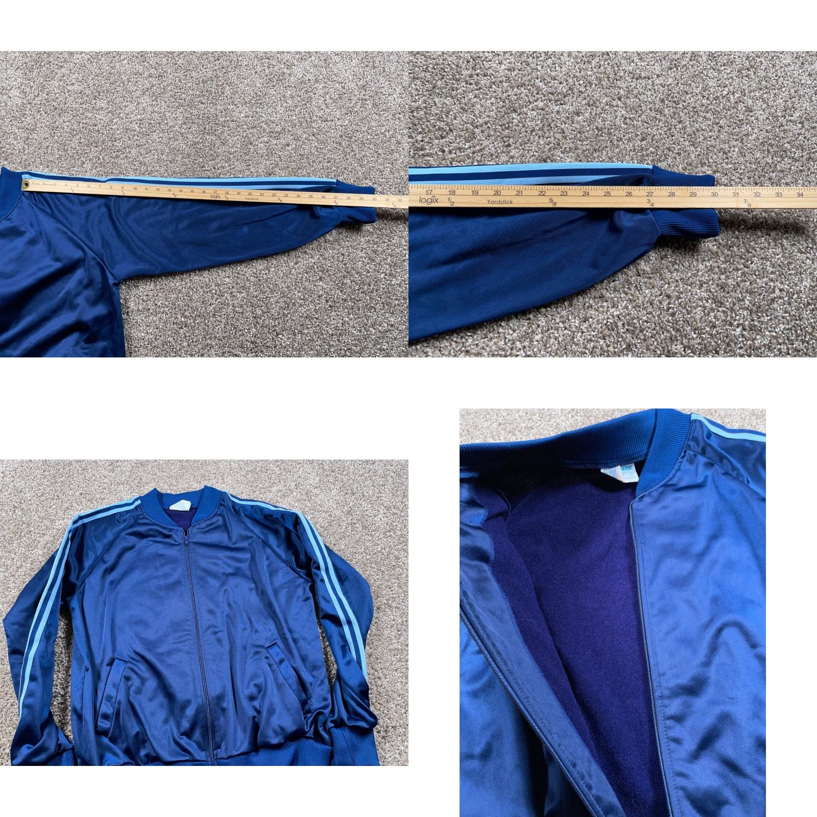 Vintage VTG 70s Track Jacket Adult XL Dark Blue Striped Sleeves Full Zip Pockets Polyester Winmark Tag Men Jacket Size US XL / EU 56 / 4 - 8 Thumbnail