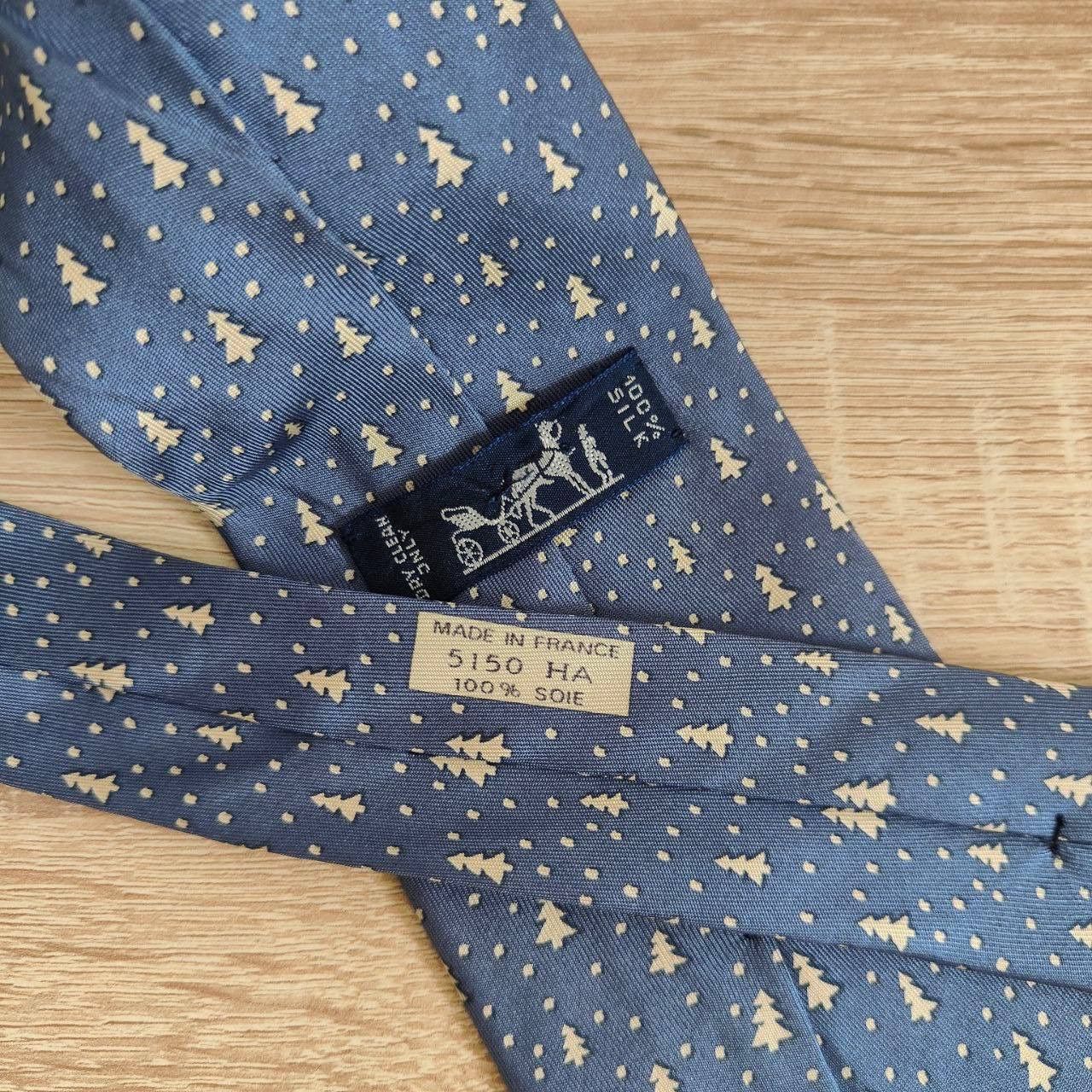 Hermes Hermes Paris Silk Tie 5150 HA Trees Blue Size ONE SIZE - 4 Thumbnail