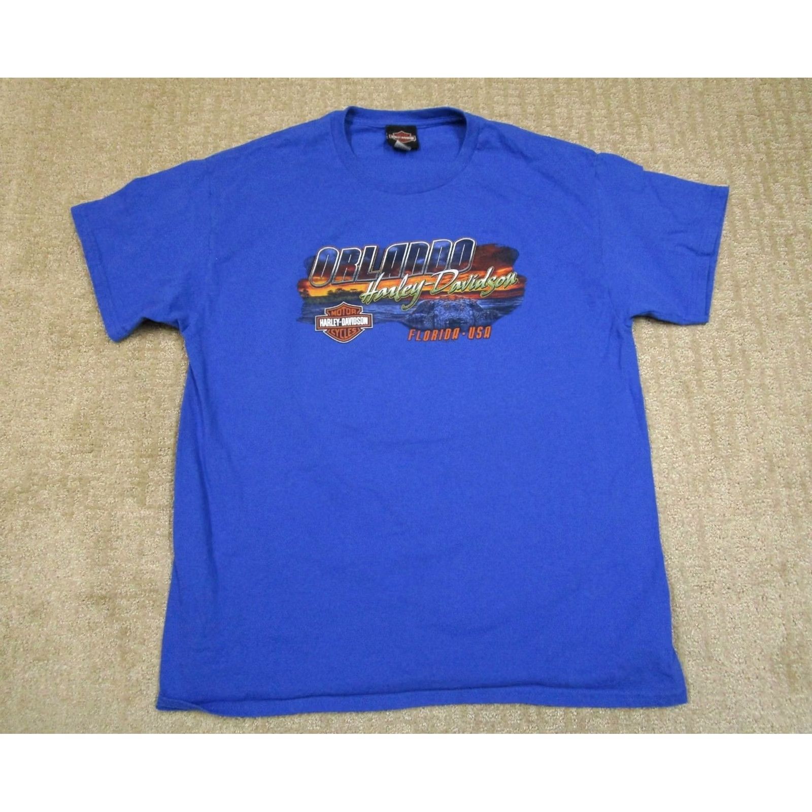 Harley Davidson Harley-Davidson Shirt Men Large Blue Orlando Florida Biker Motorcycle Alligator Graphic Print Short Sleeve Crew Neck T-Shirt Size US L / EU 52-54 / 3 - 2 Thumbnail