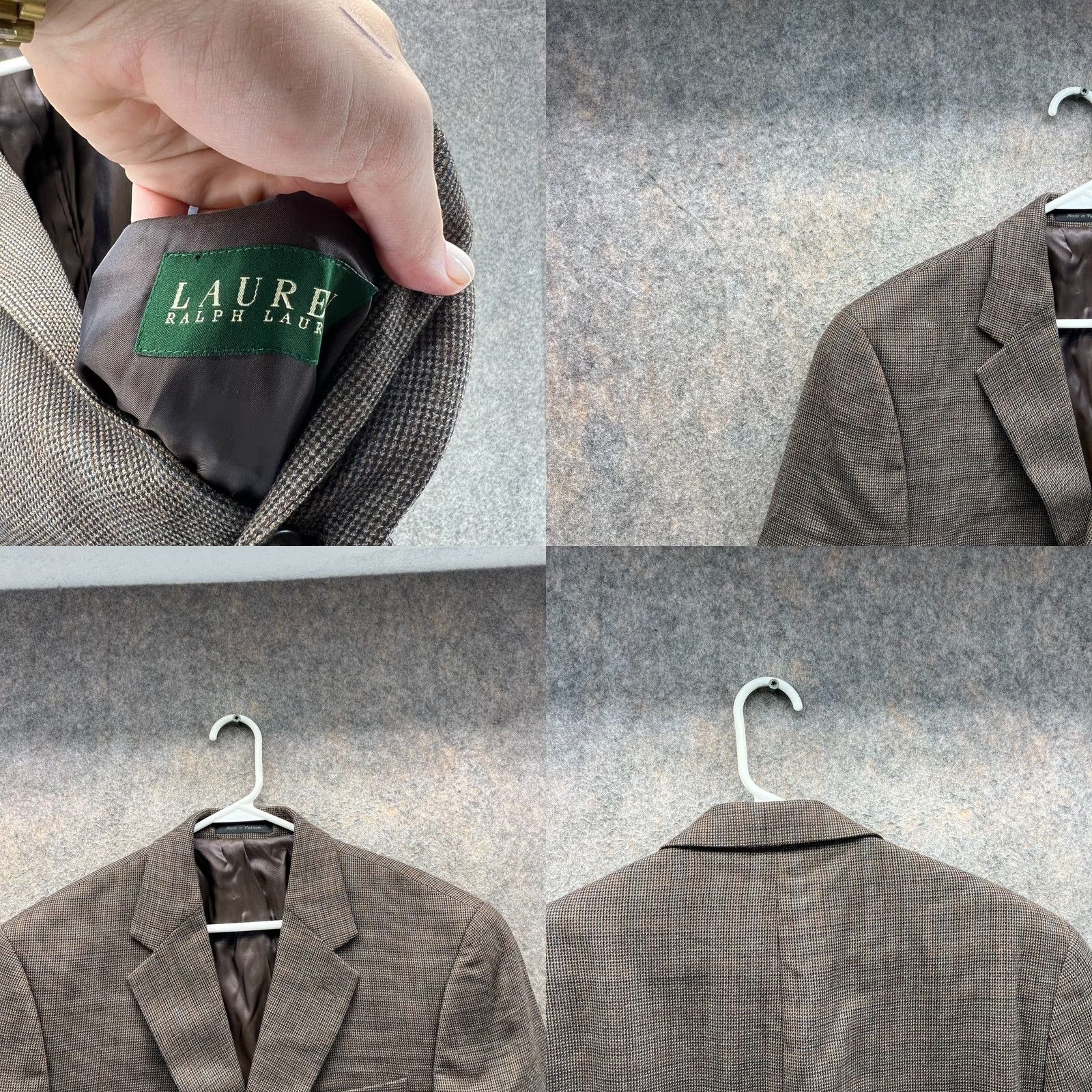 Ralph Lauren Lauren Ralph Lauren Blazer Mens 42 Brown Houndstooth Wool Jacket Single-Breasted Two-Button Notch Lapel Wool LRL Two-Button Front Vintage? No Size 42R - 8 Thumbnail