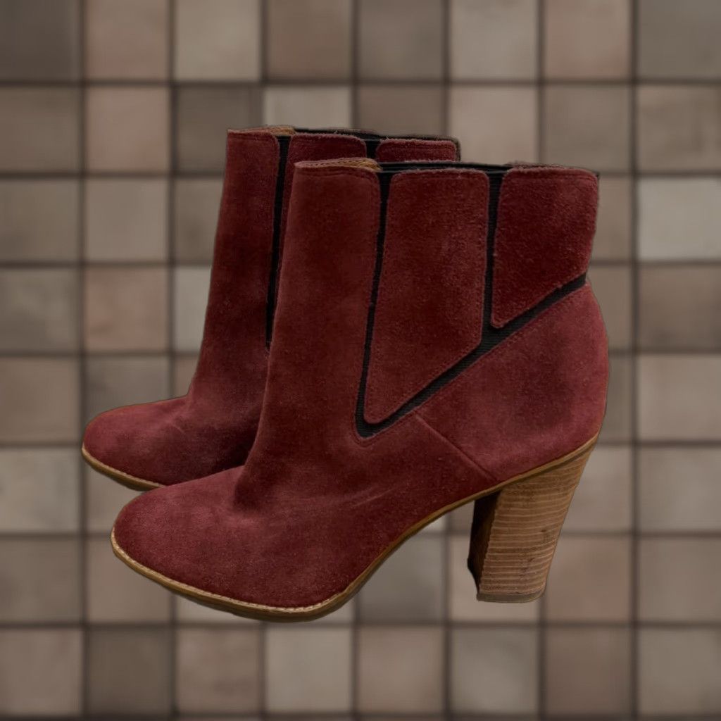 Lucky Brand VINTAGE Lucky Brand Women's Ankle Boot Suede Leather Boho Maldeev Maroon Size 10M High Heel Size US 10 / IT 40 - 1 Thumbnail