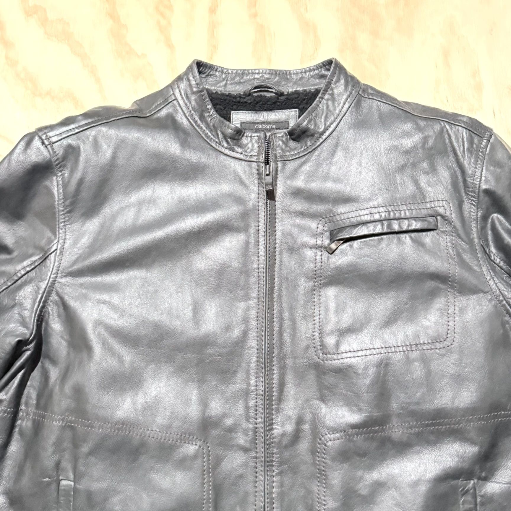 Vintage VINTAGE Claiborne Leather Racer Jacket Black Sherpa Lined Men XL Stand Collar Jacket - Casual, Zipper, Biker Style Size US XL / EU 56 / 4 - 4 Thumbnail