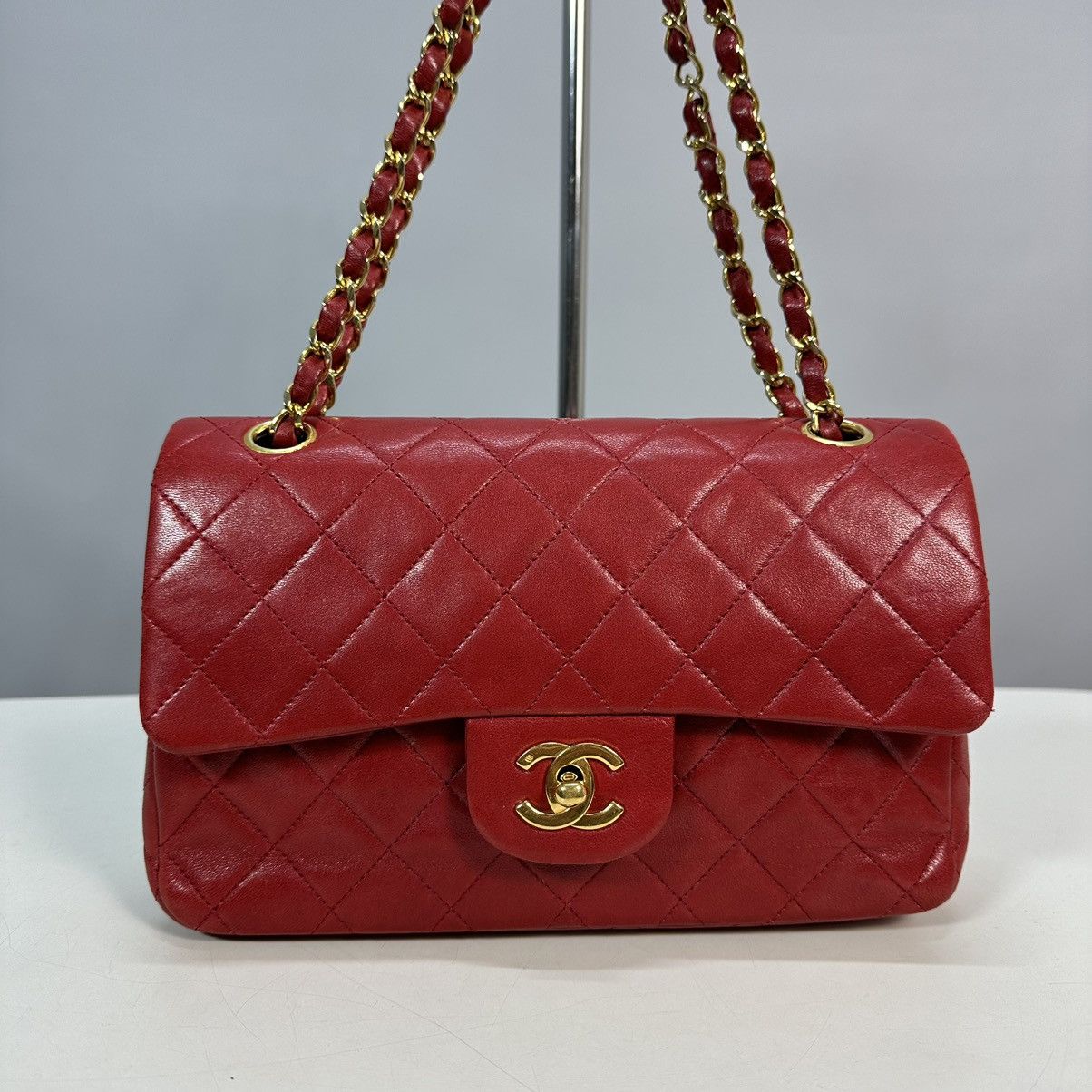 image of Chanel Quilted Flap Chain Shoulder Bag Leather Red Vintage, Women's