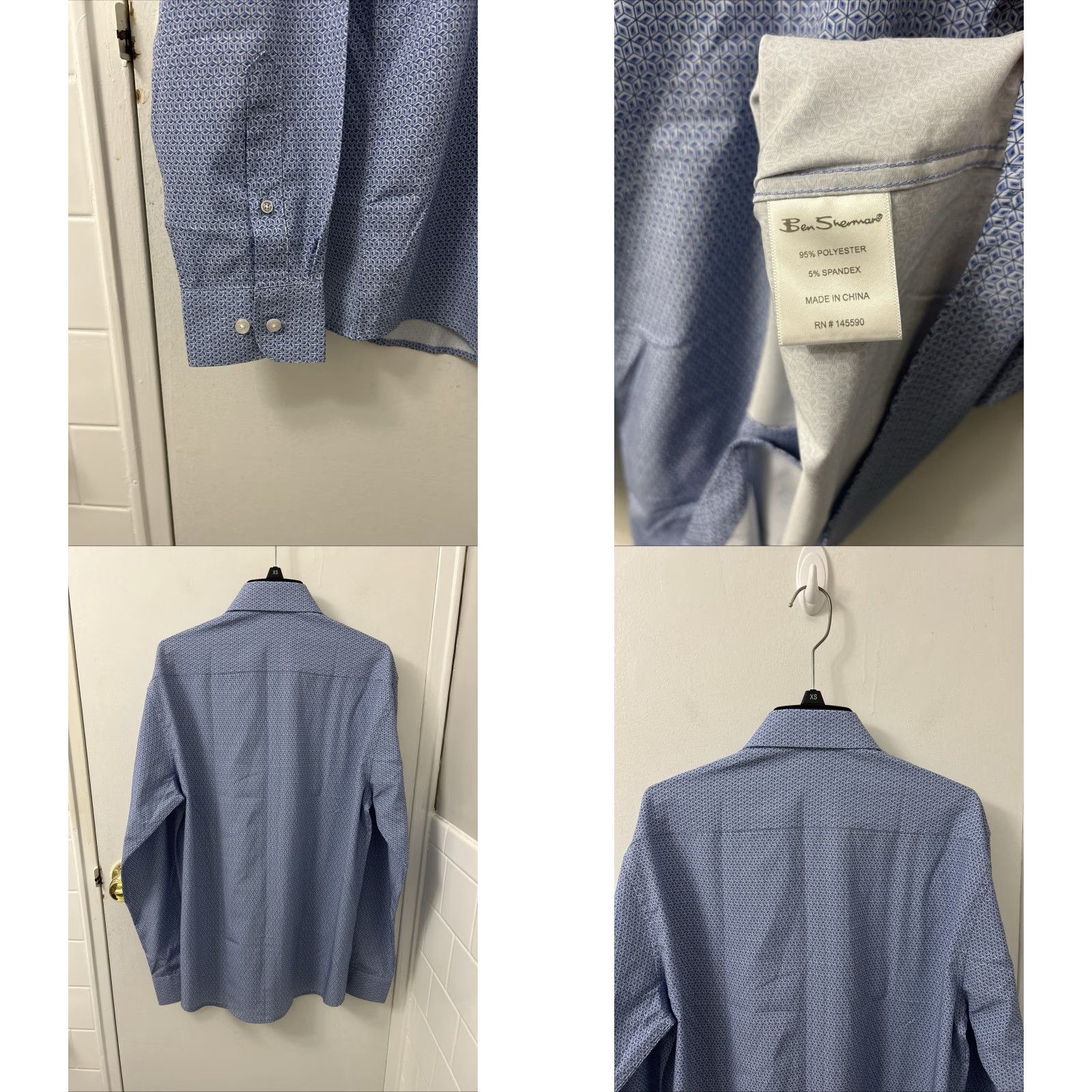 Ben Sherman Ben Sherman Shirt Mens M Blue Geometric Slim Fit Button Down L/S Size US M / EU 48-50 / 2 - 8 Thumbnail