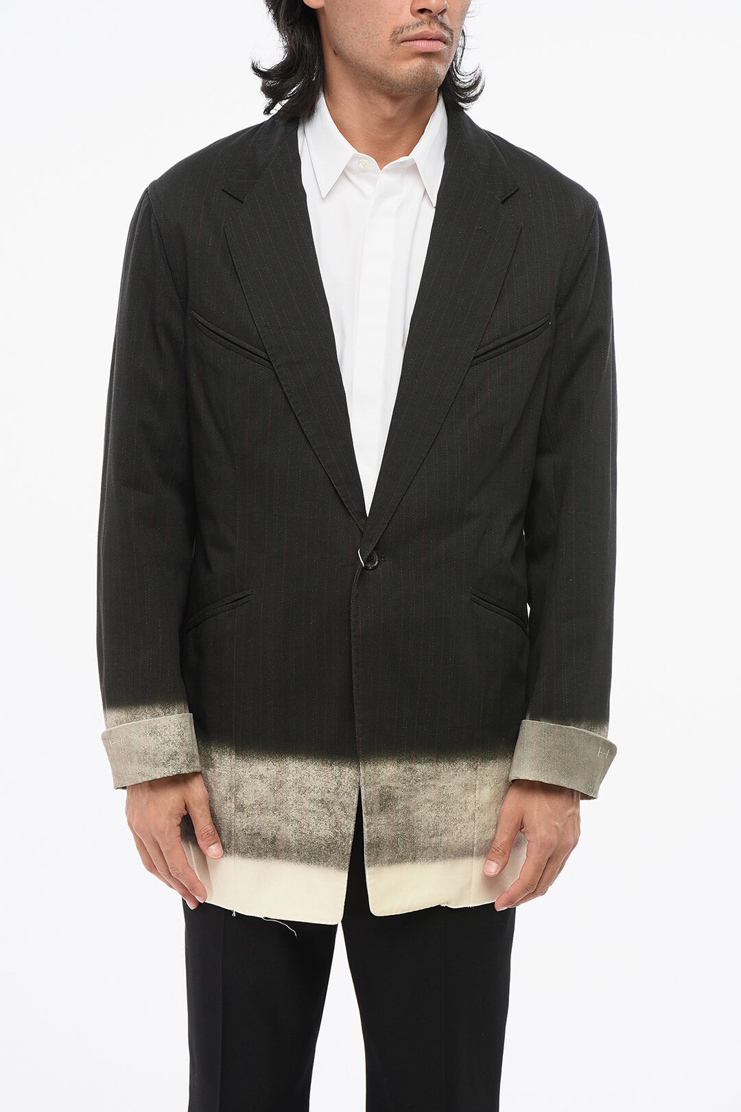 og1mm0825 Pinstriped Gradient Effect Hem Blazer in Grey