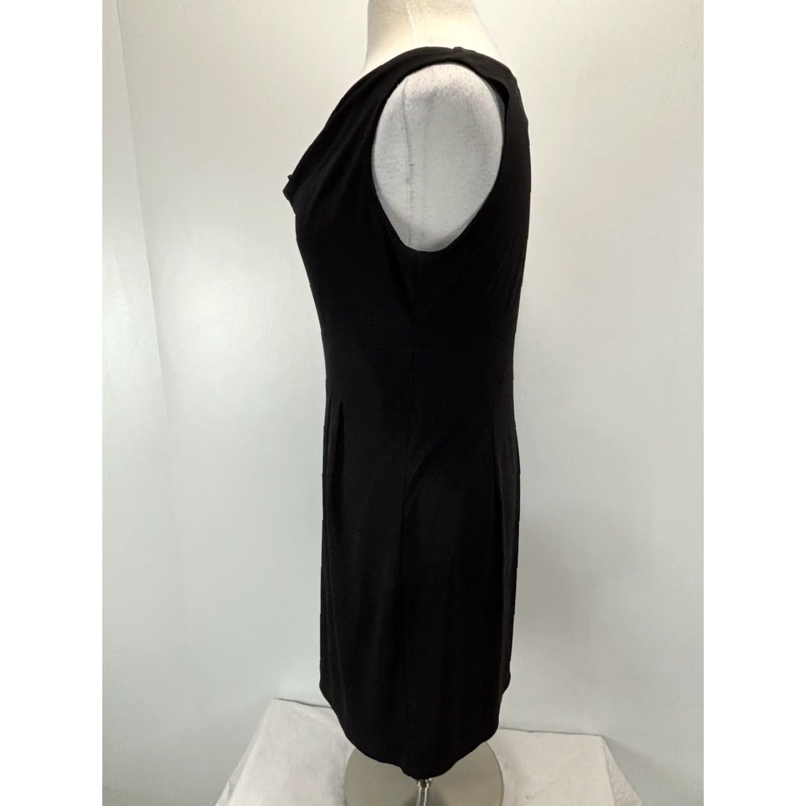 Vintage Clara Sun Woo Black Sleeveless Sz Small Draped Short Sheath Comfort Stretch Dress Women S Casual Workwear Party/Cocktail, Regular, Polyester Blend Size 28" / US 6 / IT 42 - 2 Thumbnail