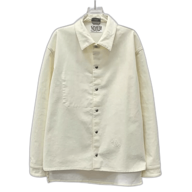 Dior Beige Letter Embroidered Cotton Long Sleeve Shirt Size US L / EU 52-54 / 3 - 1 Thumbnail
