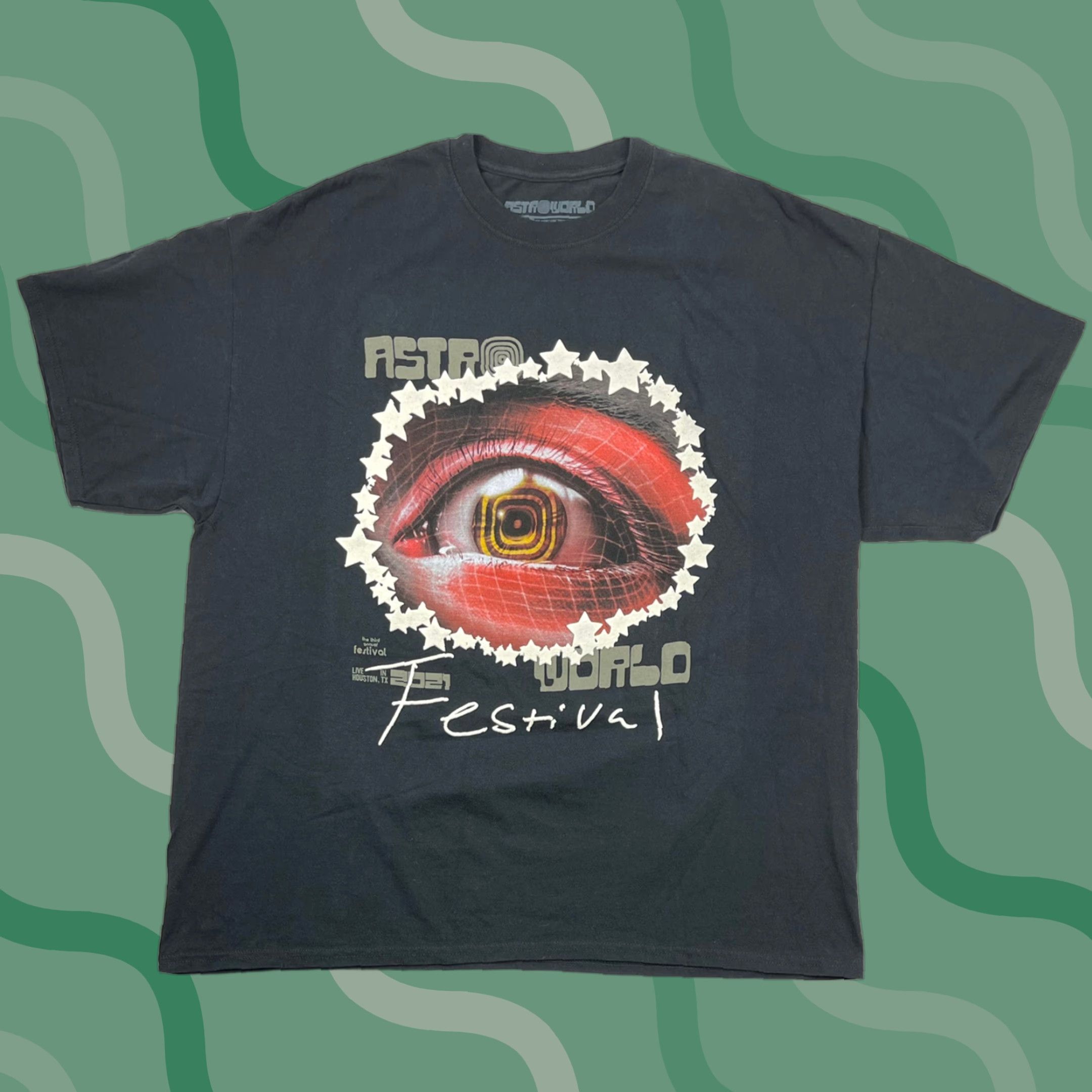 Travis Scott ASTROWORLD T-Shirt XL Festival Crew Neck Short Sleeve Black Cotton Logo Tee Men 2021 Concert Merch Size US XL / EU 56 / 4 - 1 Thumbnail