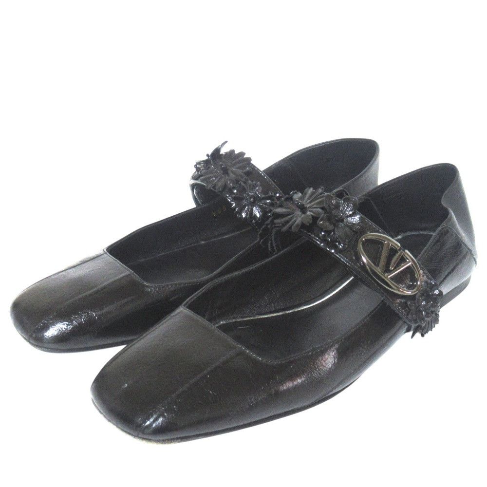 Valentino Valentino Valentino Garavani V Logo Rockstud Leather Ballet Flats Leather Shoes DUTY FREE for USA Size ONE SIZE - 1 Thumbnail