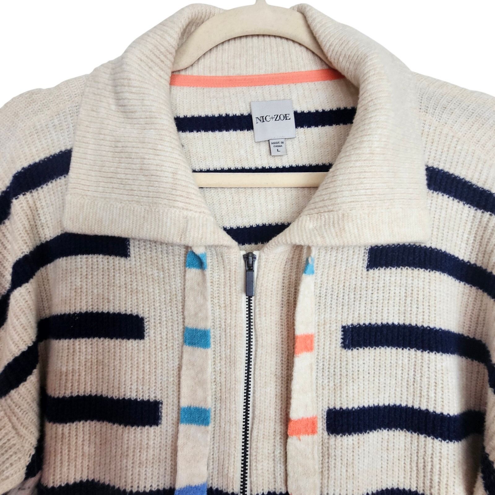 NIC+ZOE Nic+ Zoe Womens Sailors Stripe Full Zip Cardigan Sweater L Size L / US 10 / IT 46 - 3 Thumbnail