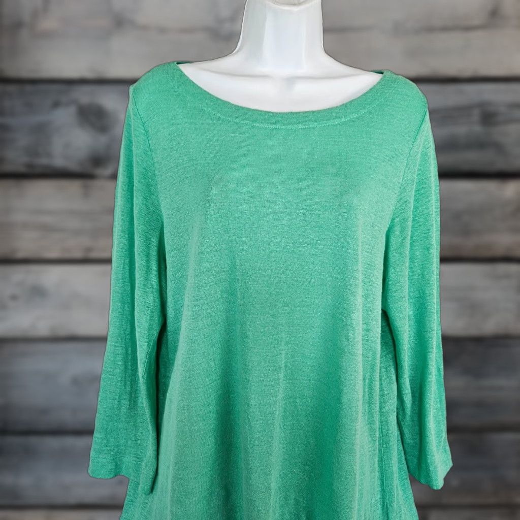 J. Jill VINTAGE J Jill Love Linen Blouse Tall L Green White Long Sleeve Womens Size L / US 10 / IT 46 - 1 Thumbnail