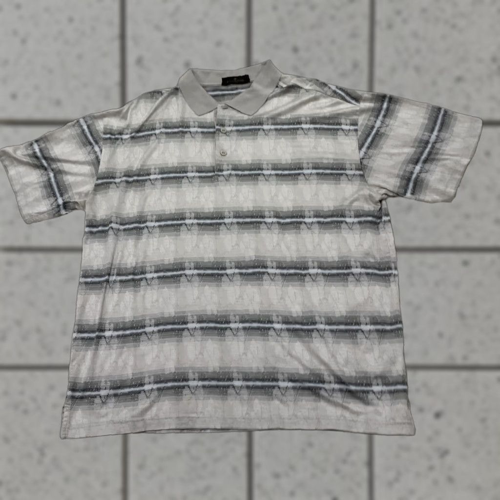 BUGATCHI VINTAGE Bugatchi Uomo Polo Shirt Geometric Abstract 90s Optical Illusion Gray L Men Polo Shirt, Short Sleeve, 100% Cotton, Regular Fit, Golf Size US L / EU 52-54 / 3 - 1 Thumbnail