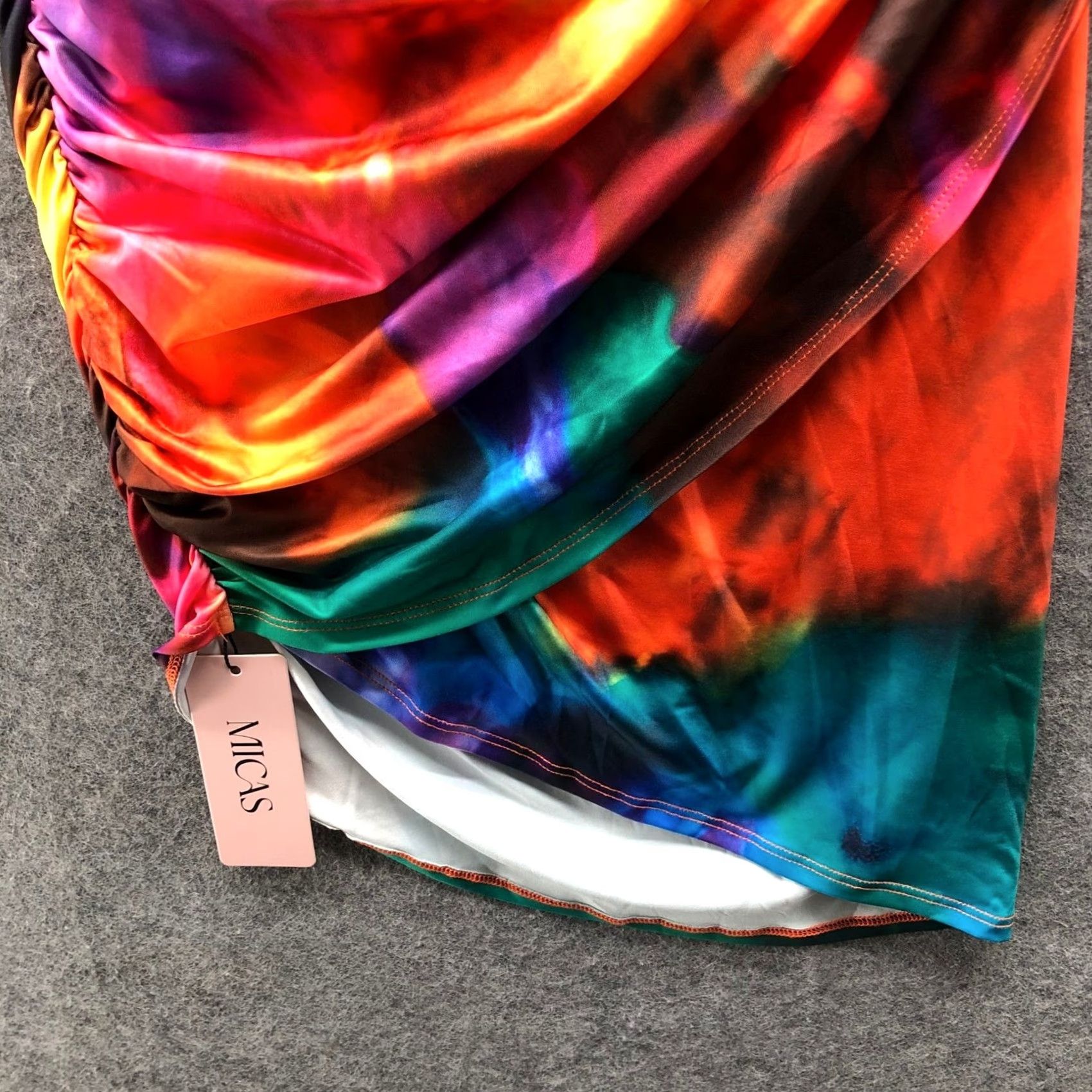 Rainbow NWT MICAS Ruched Wrap Rainbow Mini Skirt Womens M Tie Dye Bodycon Pull On Skirt Size 32" / US 10 / IT 46 - 6 Thumbnail